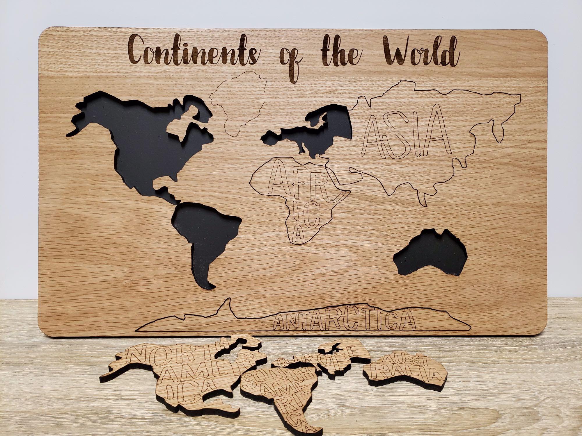 Wooden World Continents Puzzle Map, Gift For Travel Lover