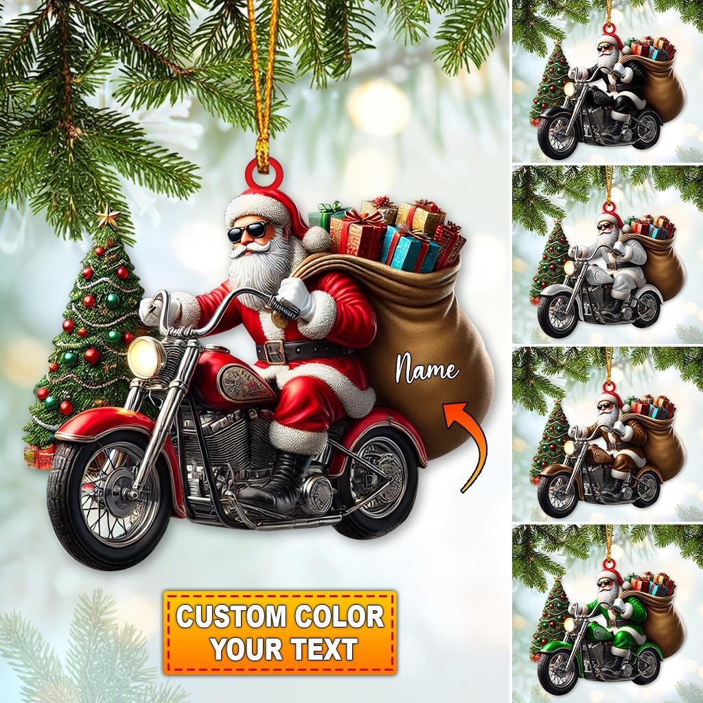 Biker Santa, Custom Santa Riding Motor Ornament, Christmas Decor For Motorbike Lovers