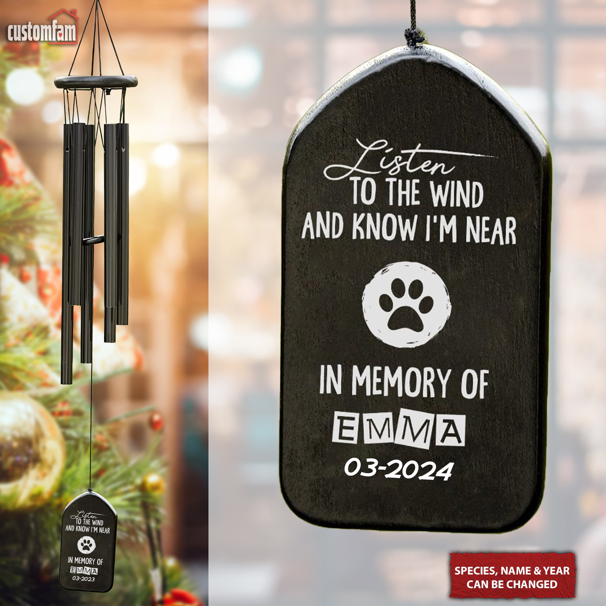 Listen To The Wind And Know I'm Near Personalized Pet Memorial Wind Chimes, Sympathy Gift