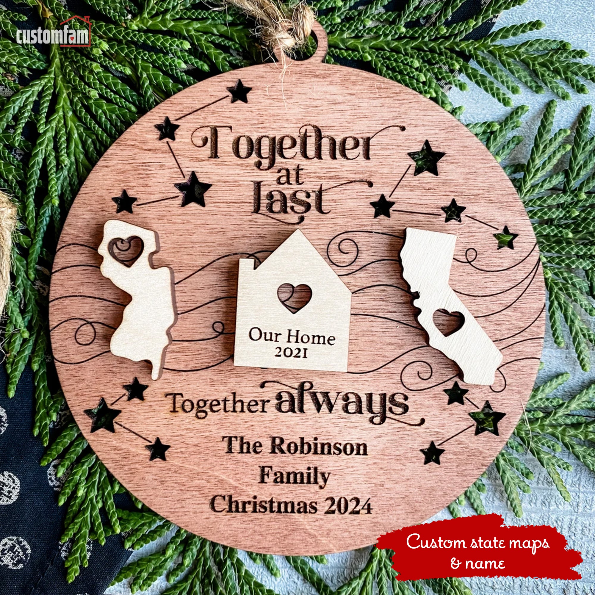 Together At Last Together Always Personalized Christmas Wood Ornament, Family Gift