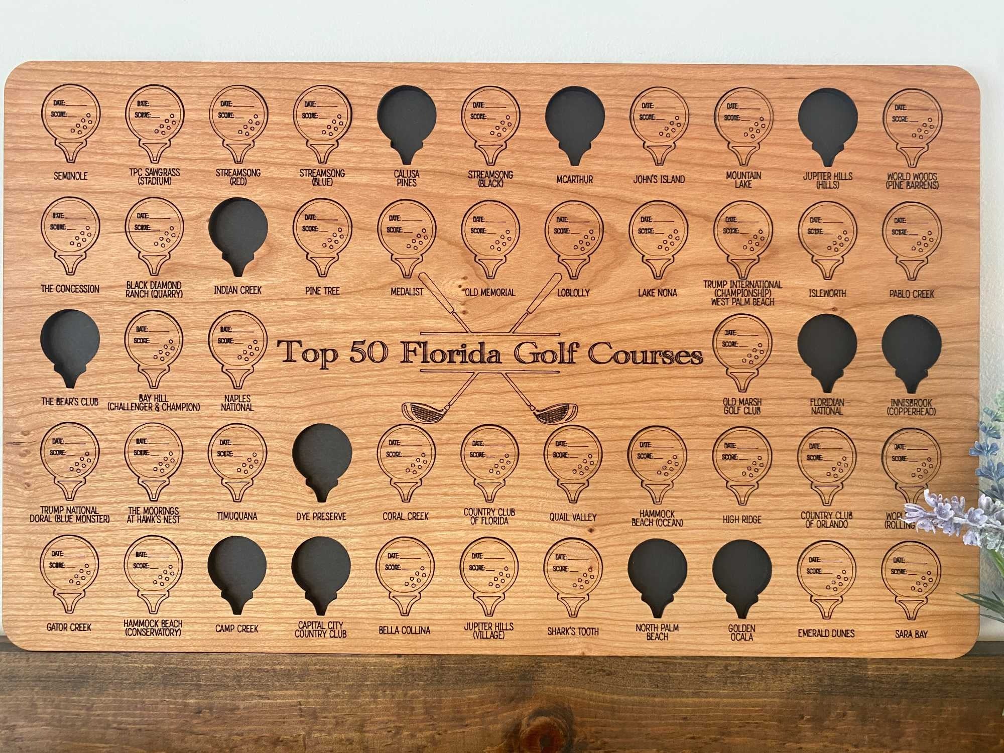 Florida Top Golf Courses Tracker Board, Golf Tracker, Golf Bucket List, Golfer Gift