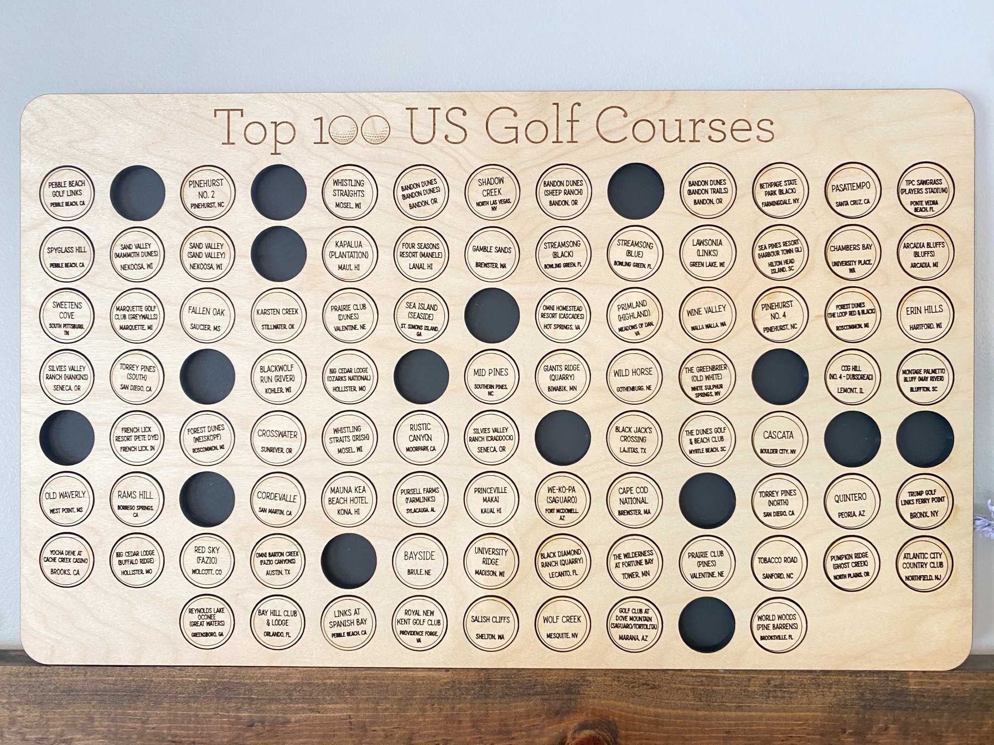 Top 100 Golf Courses Tracker Board, Golf Tracker, Golf Bucket List, Golfer Gifts