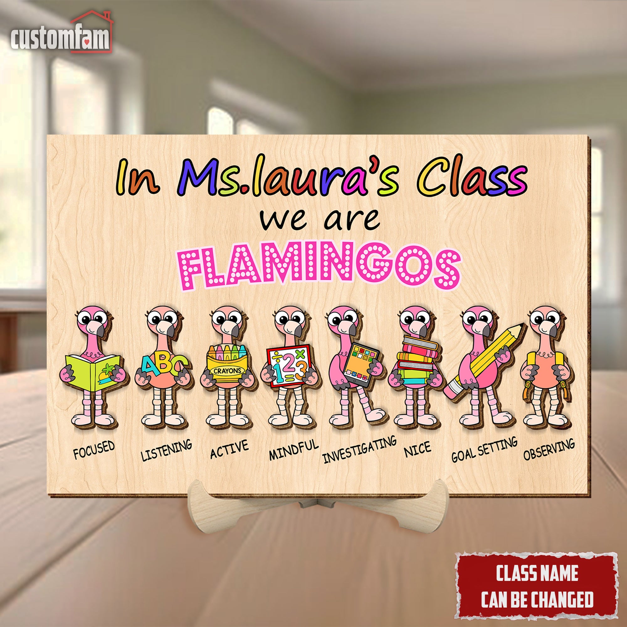 In Class We Are Flamingos Custom 2 Layered Frame Wood Sign, Back To School Gift