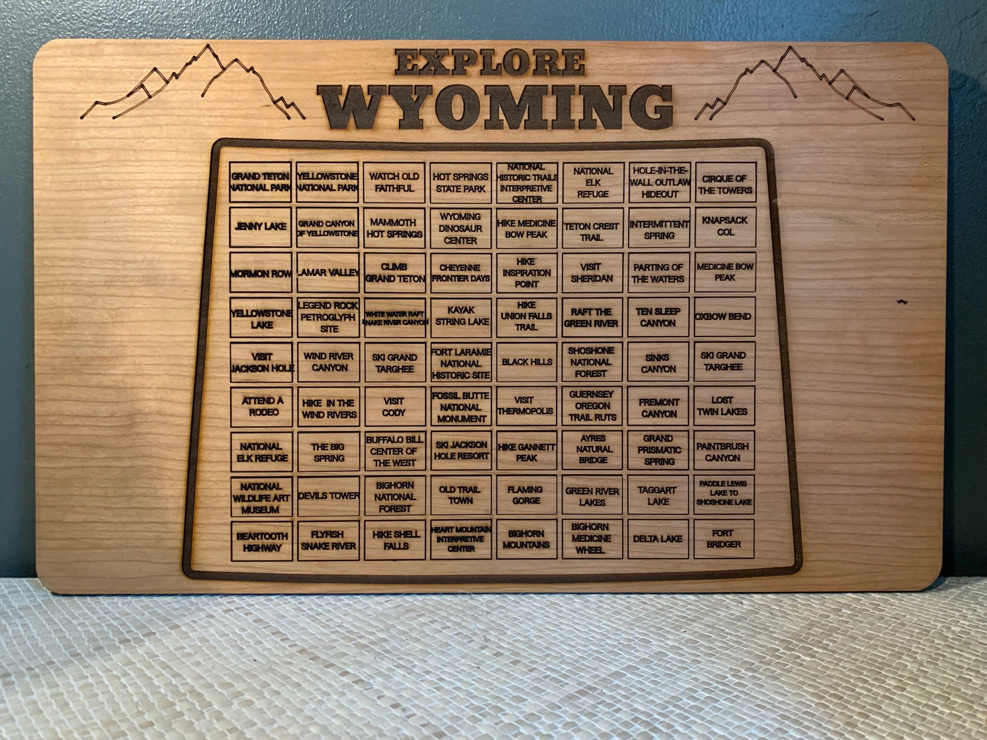 Wyoming Bucket List Board, Gift For Nature Lover, Wooden Tracker