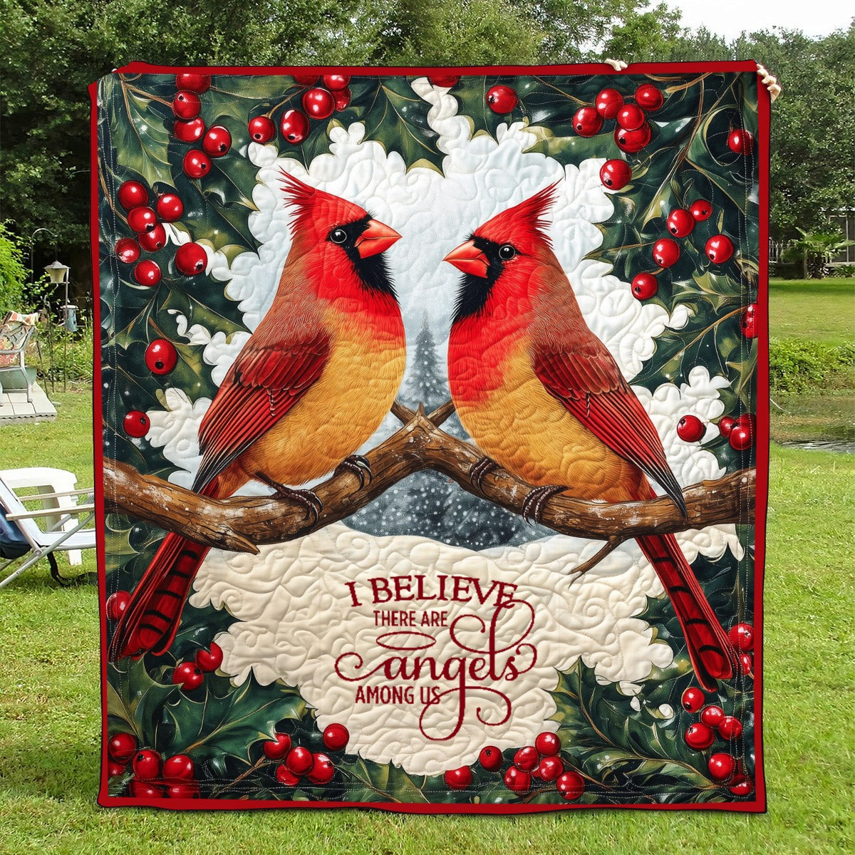 I Believe There Are Angels Among Us Personalized Cardinal Memorial Blanket, Christmas Blanket