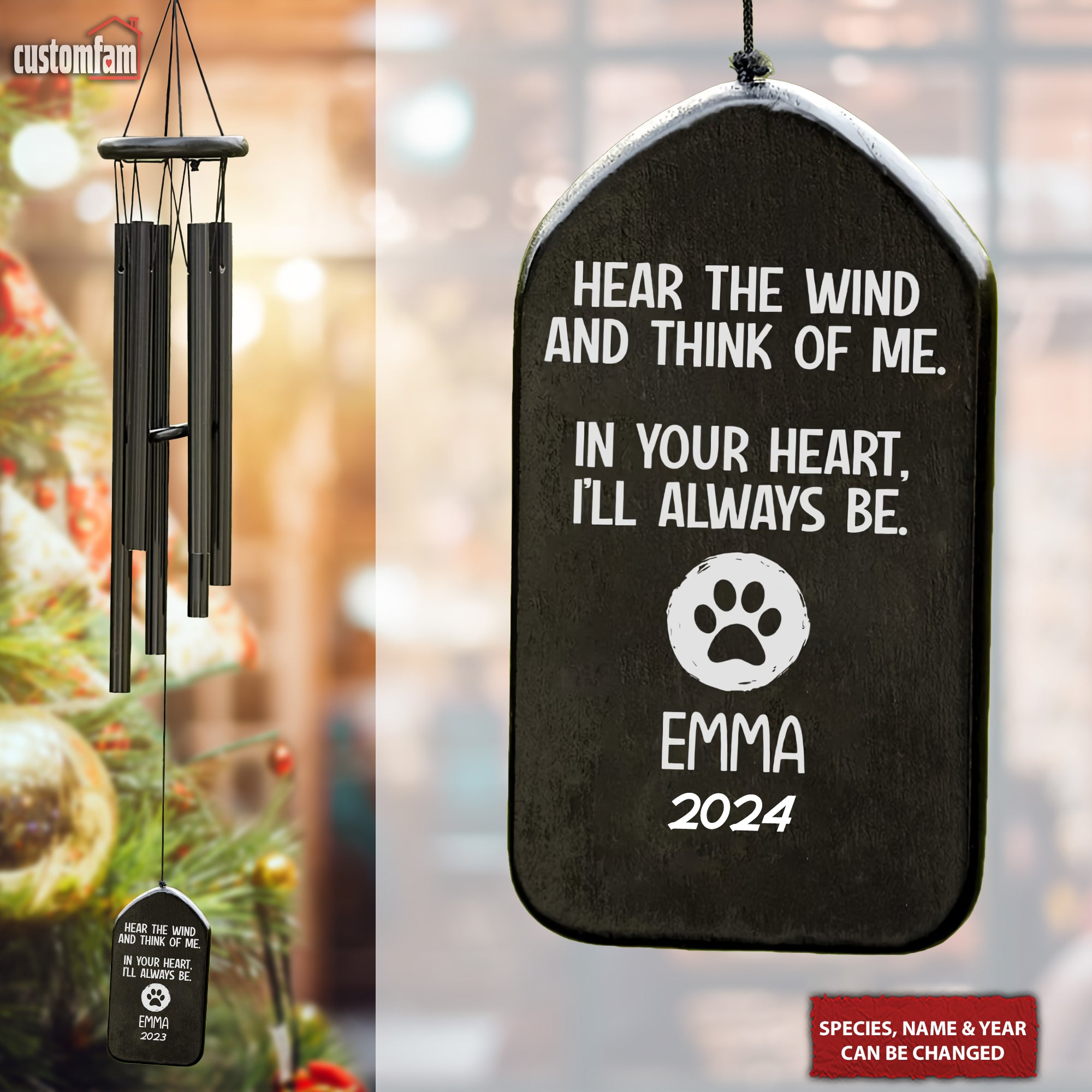 Hear The Wind And Think Of Me Personalized Pet Memorial Wind Chimes, Gift For Pet Lovers