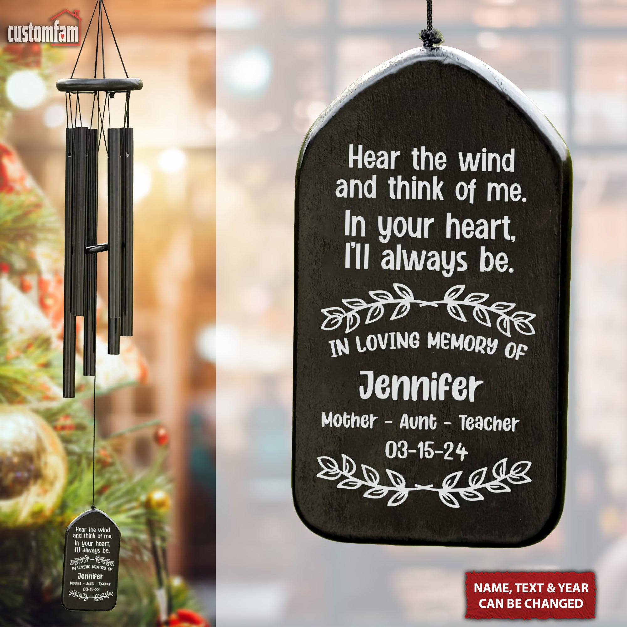 Hear The Wind And Think Of Me Personalized Memorial Wind Chimes, Sympathy Gift