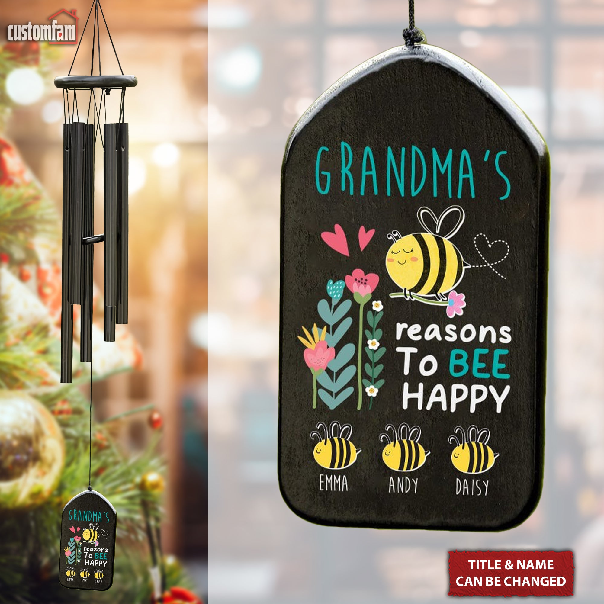 Reason To Be Happy Personalized Wind Chimes, Family Gifts