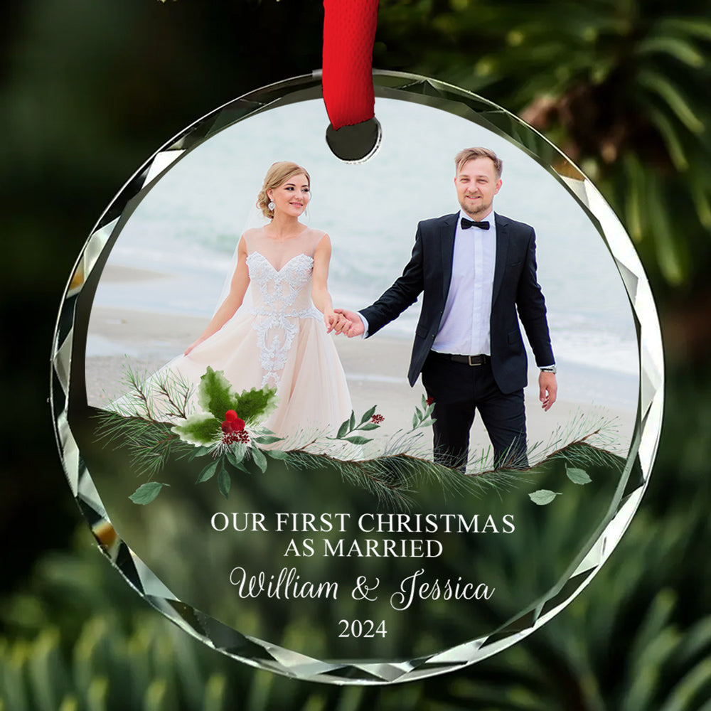 Our First Christmas As Married Custom Glass Christmas Ornament, Family Gifts