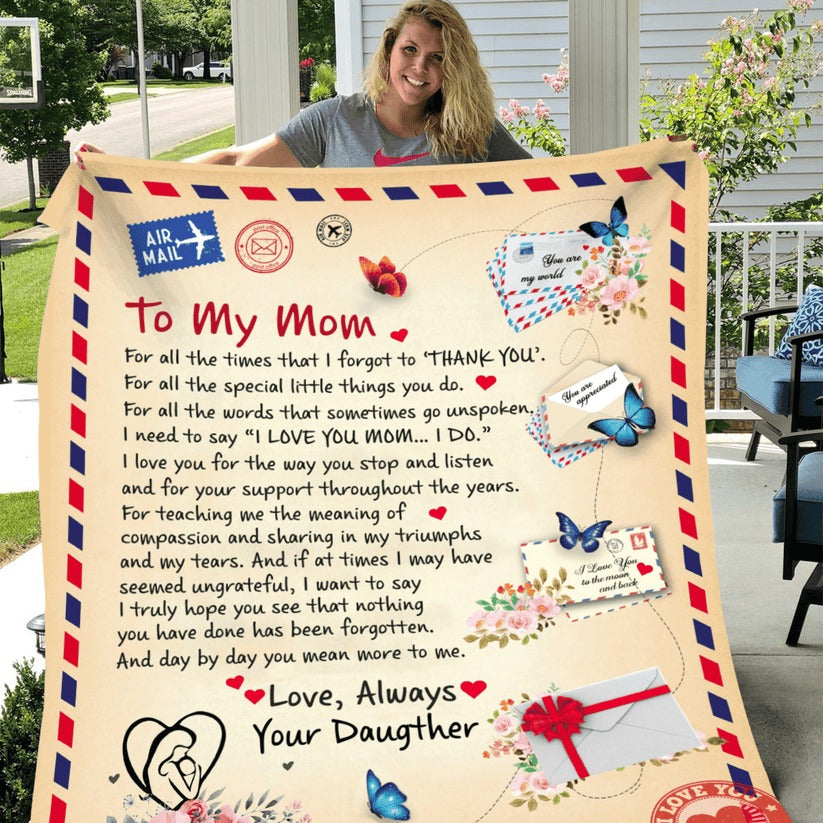 To My Mom Personalized Fleece Blanket, Giant Post Card Blanket From Son, Gift For Mom