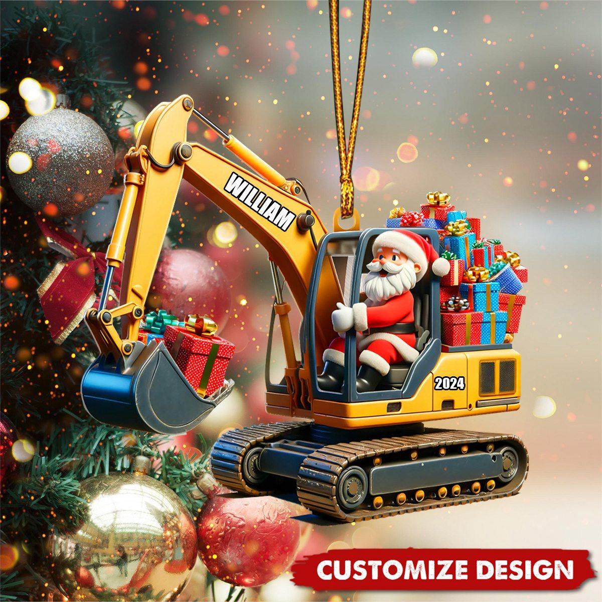 Excavator Ornament, Personalized Santa Driving Excavator, Christmas Ornament, Christmas Decoration