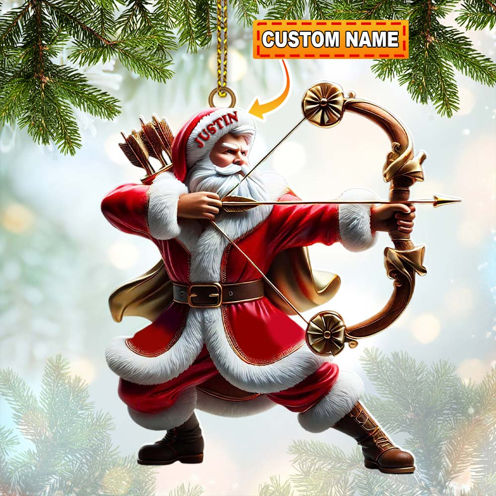 Personalized Santa Archer Ornament, Custom Ornament, Christmas Decor For Archery Lovers