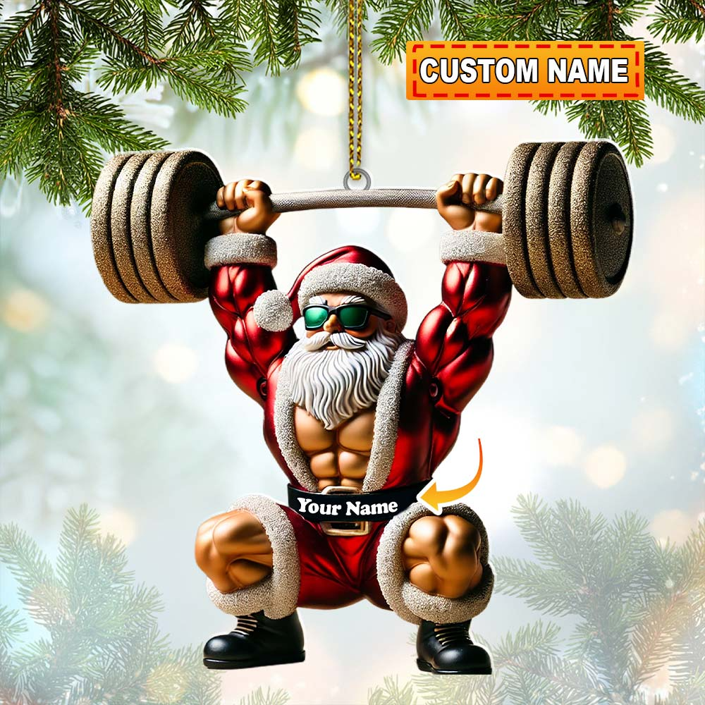 Custom Gym Santa, Workout Christmas Ornaments, Powerlifting Ornament, Fitness Gift