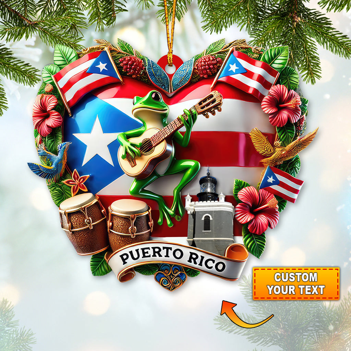 Puerto Rico Christmas Ornament, Tropical Christmas Decorations, Personalized Christmas Ornaments