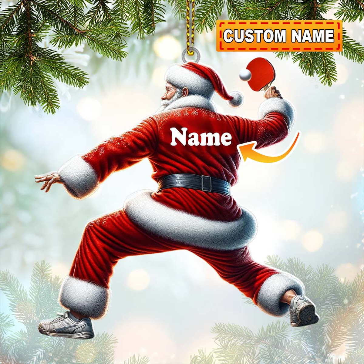 Gifts For Ping Pong Lovers, Ping Pong Santa, Custom Name Ping Pong Santa Ornaments