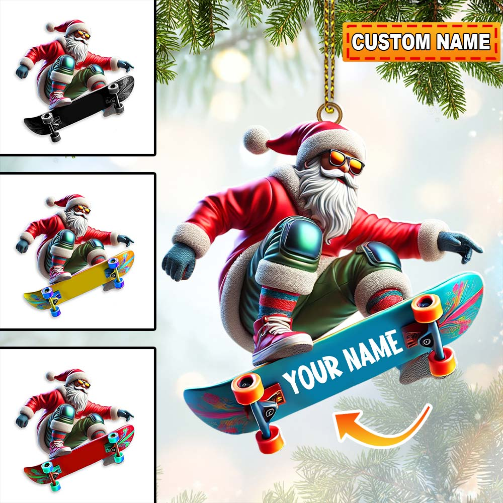 Skateboarding Santa, Gifts For Skateboarders, Skateboard Ornament