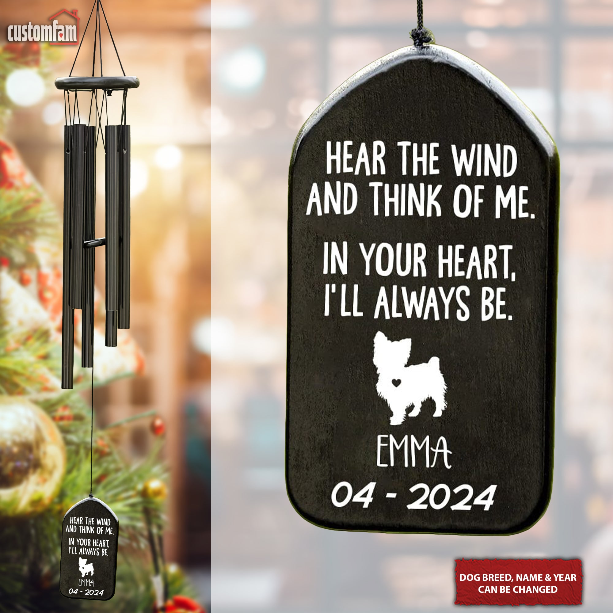 Hear The Wind And Think Of Me Personalized Pet Memorial Wind Chimes, Gift For Dog Lovers