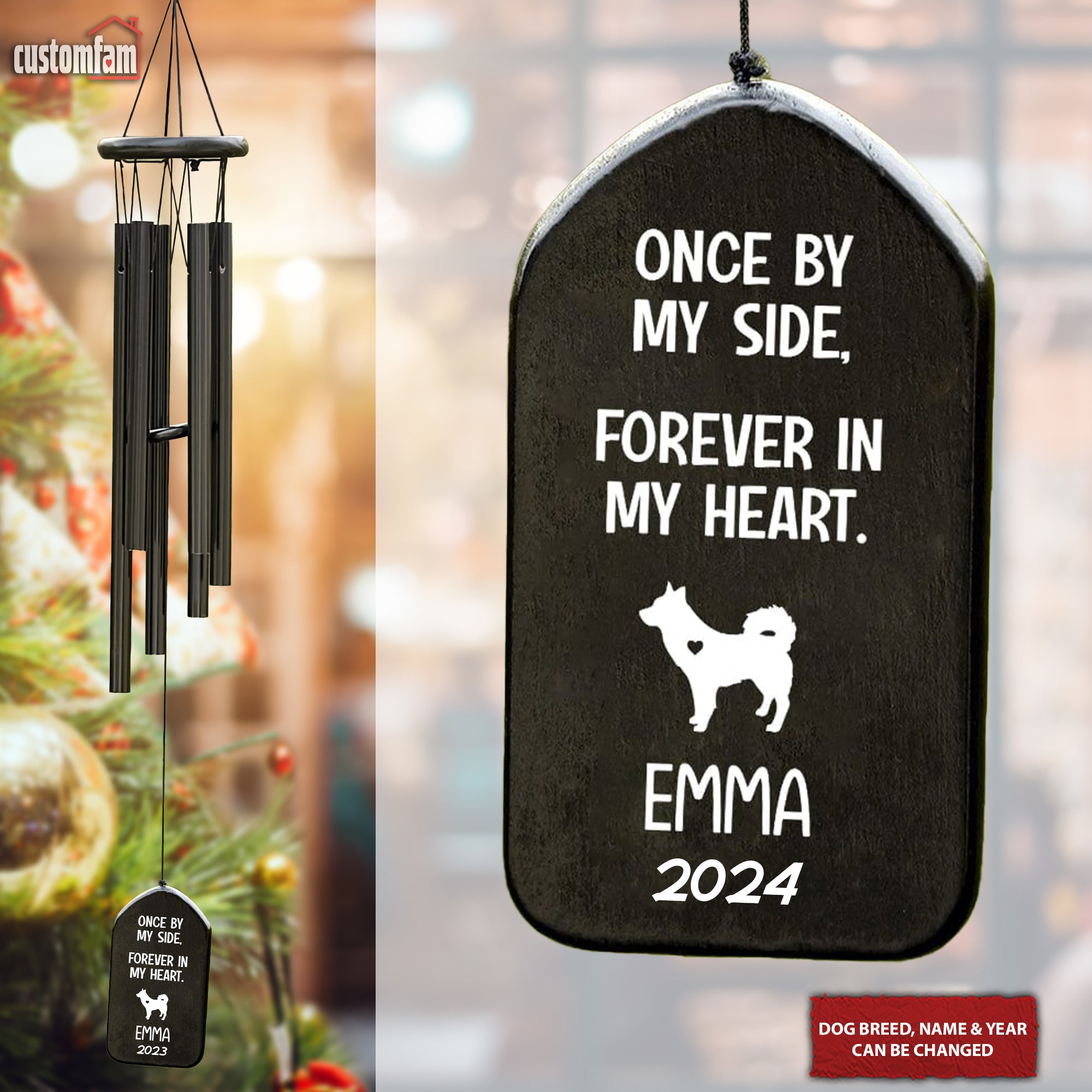 Once By My Side Forever In My Heart Personalized Pet Memorial Wind Chimes, Gift For Dog Lovers