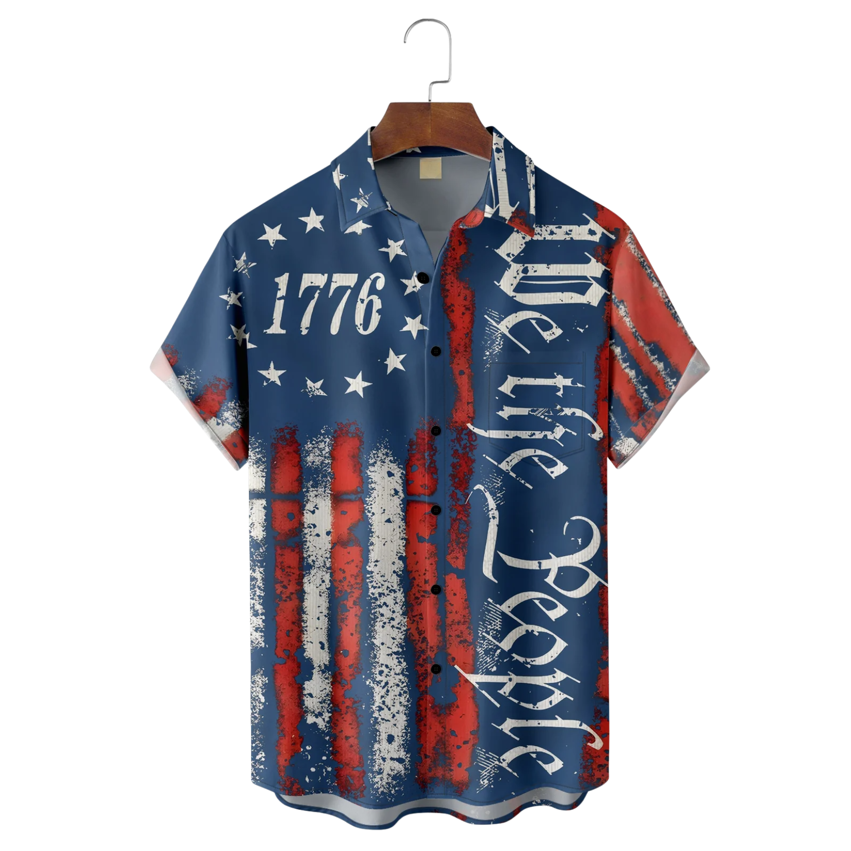 1776 We The People Red White Blue Hawaiian Golf Shirt, 250th Anniversary Tropical Vibe Men's Golf Shirt