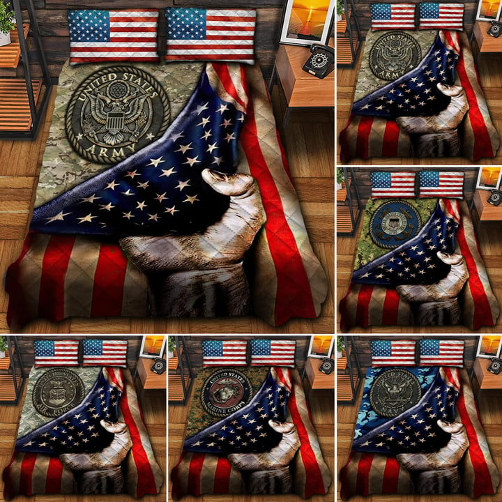 Premium Unique Multiple Service US Military Bedding Set, Quilt Bed Set, Veteran Gift