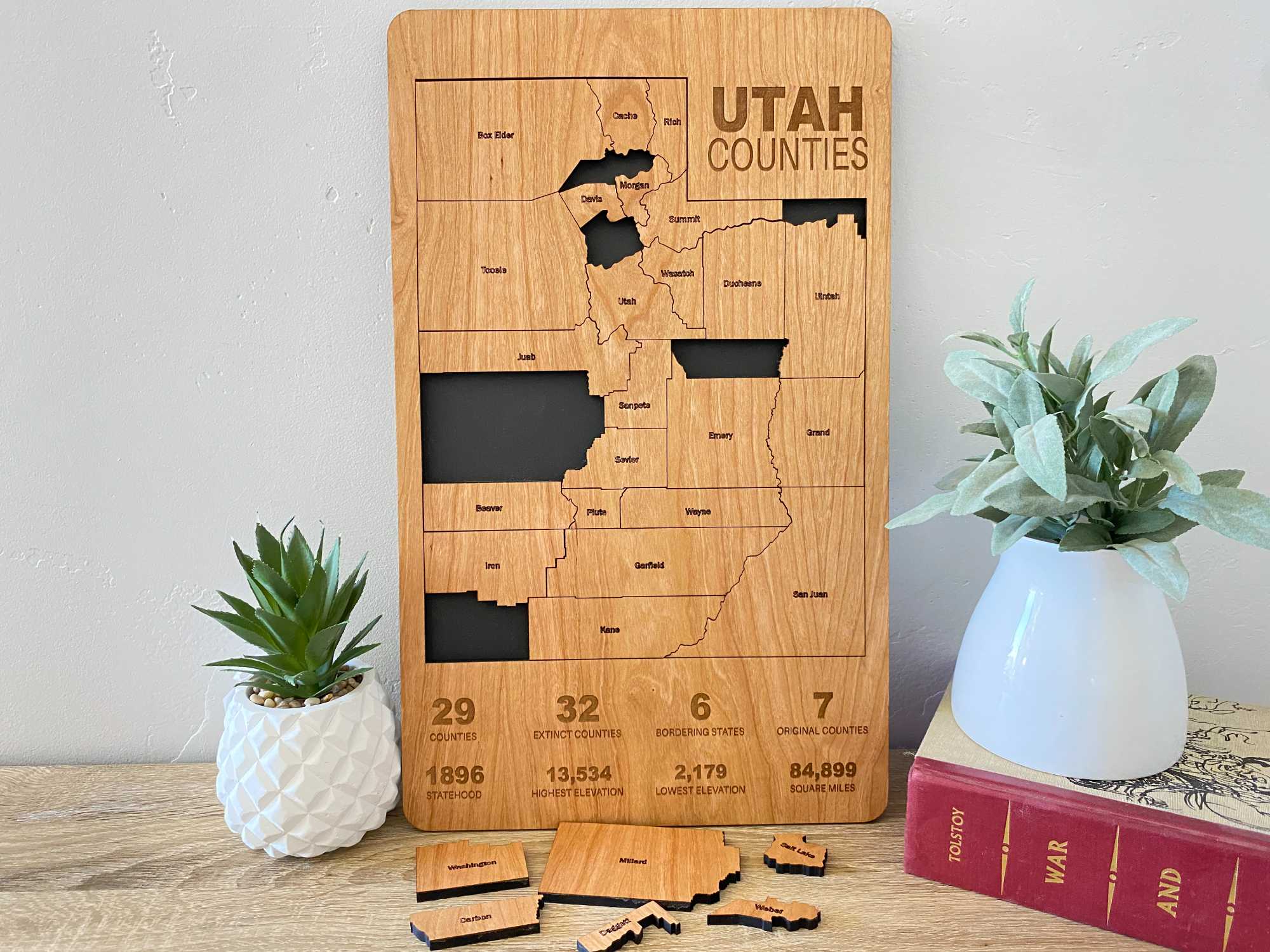 Wooden Puzzle Map of Utah Counties, Travel Bucket List