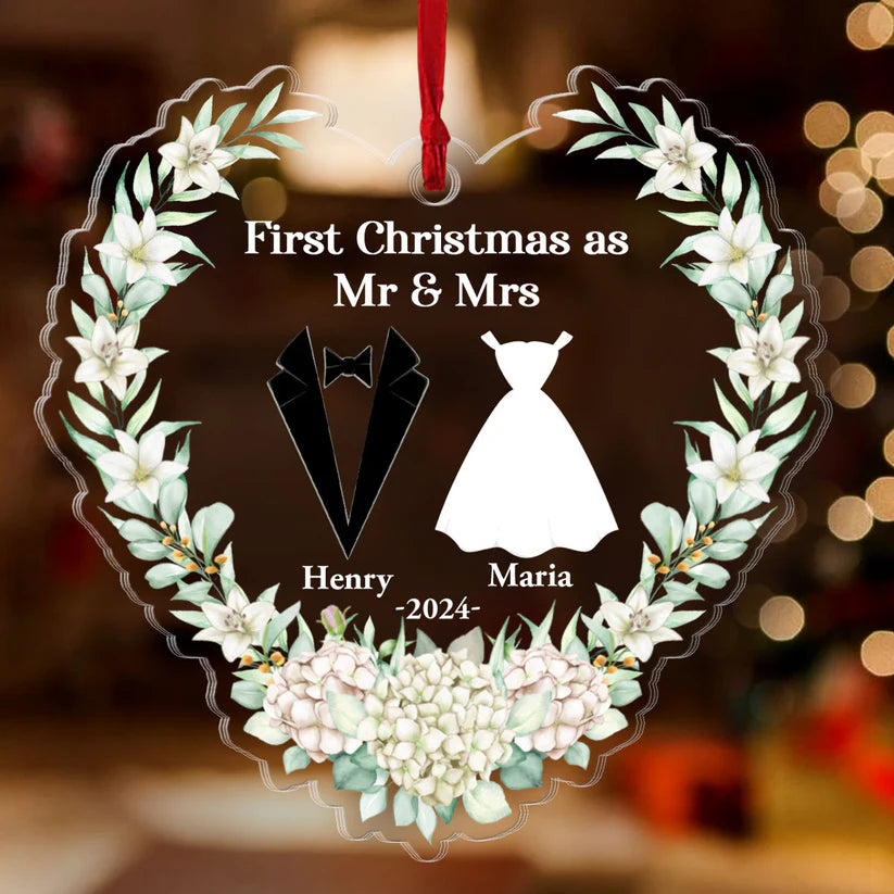 First Christmas as Mr & Mrs Acrylic Ornament, Personalized Christmas Gift For Couple