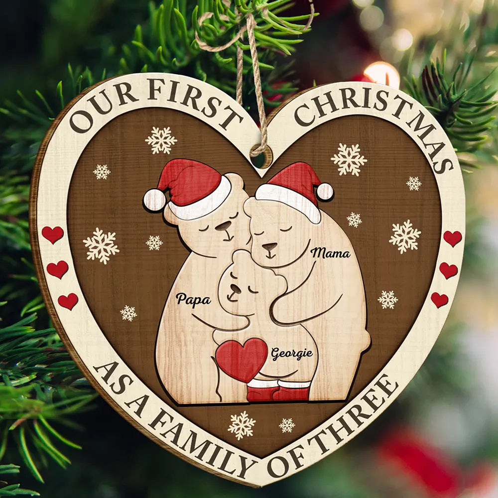 Our First Christmas Personalized Bear Family Christmas Ornament, Gift For Family