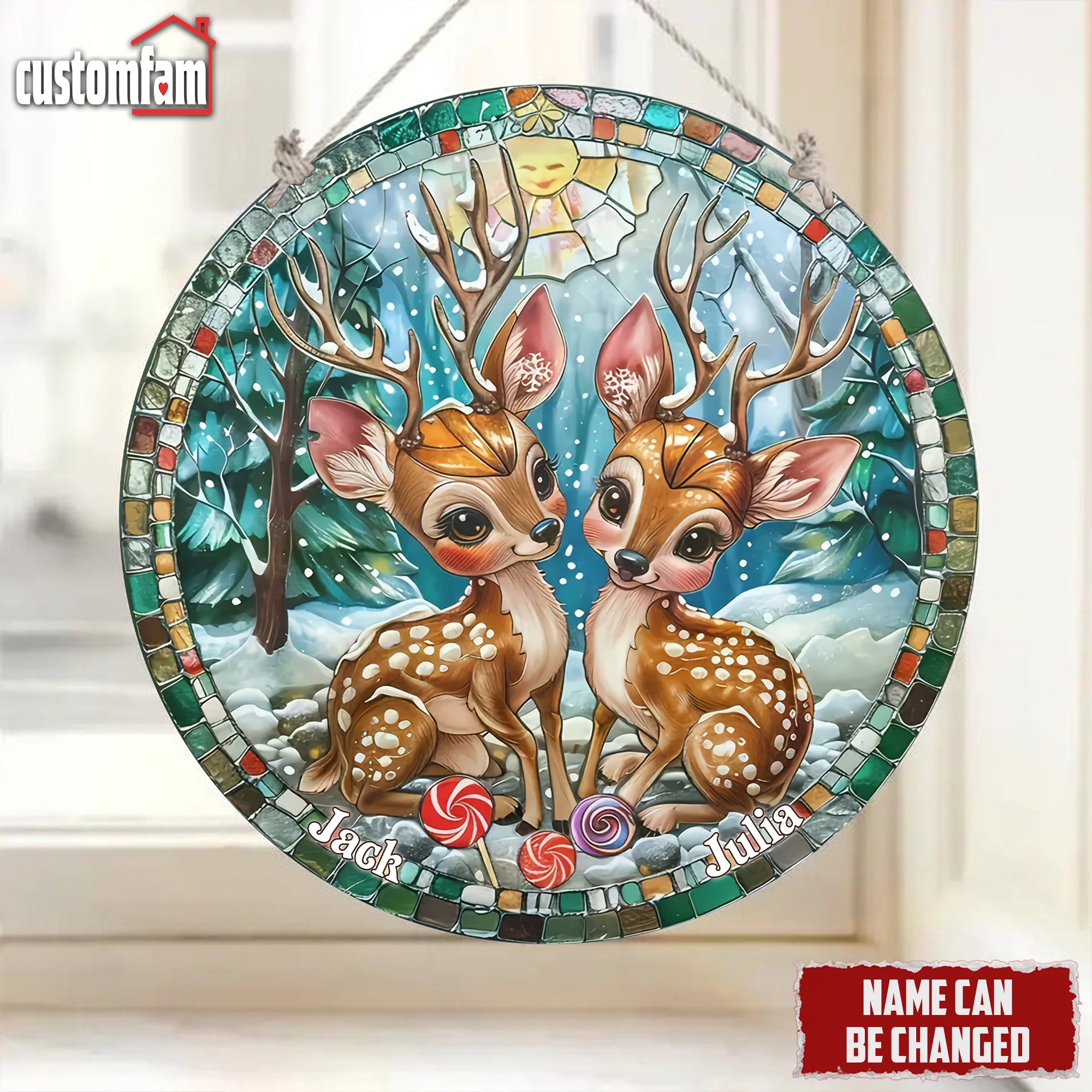 Personalized Christmas Reindeer Suncatcher, Best Christmas Home Decor