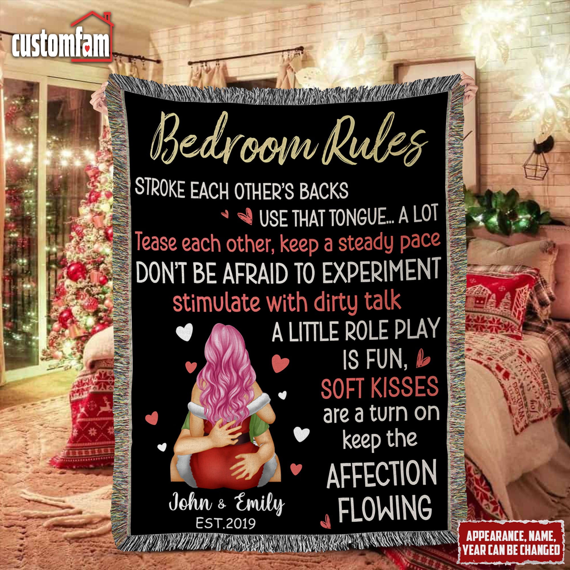 Bedroom Rules Personalized Naughty Couple Woven Blanket, Christmas Blanket, Gift For Couples