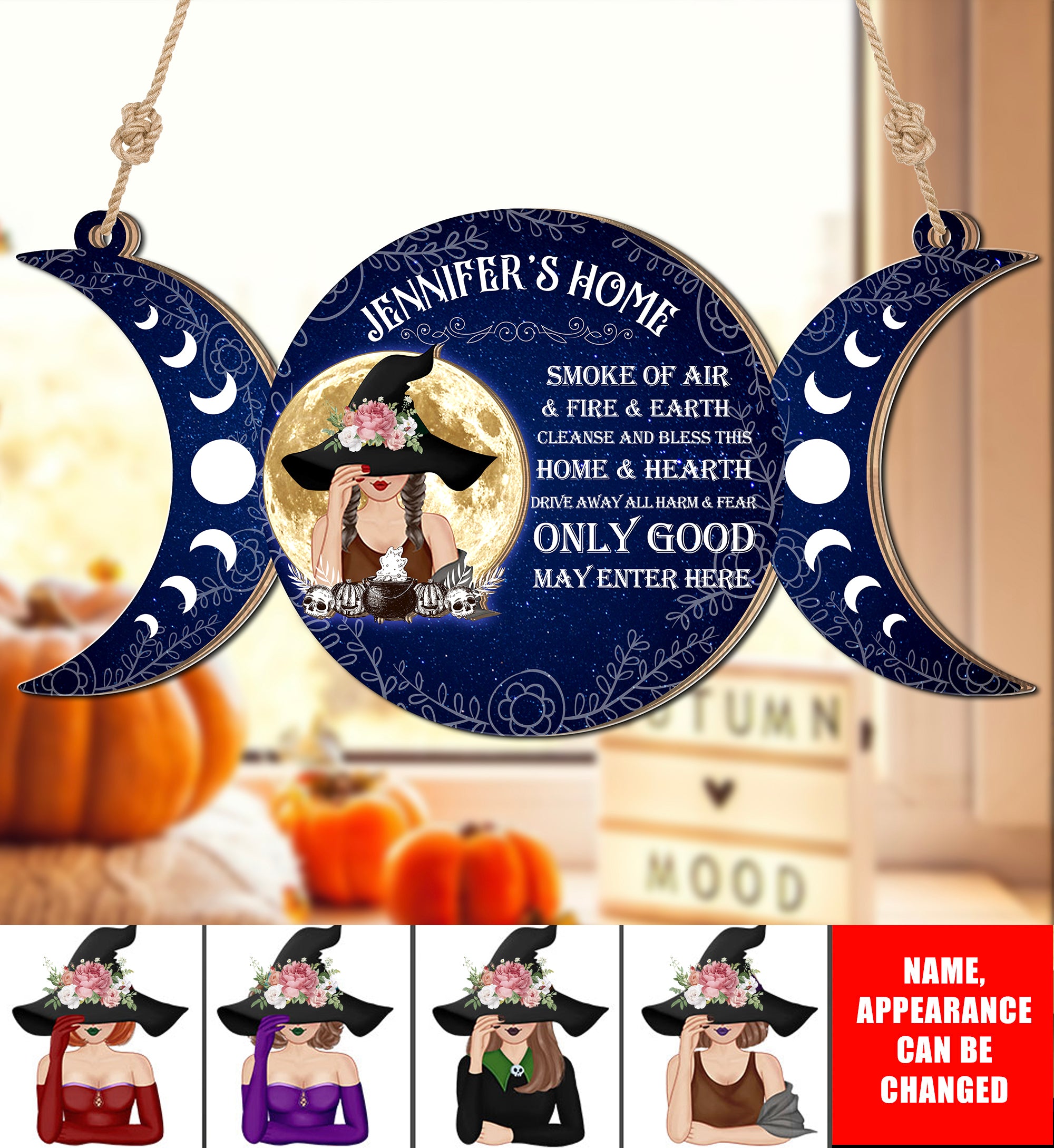 Home & Heart Witch 2 Layered Wooden Halloween Signs, Halloween Gifts