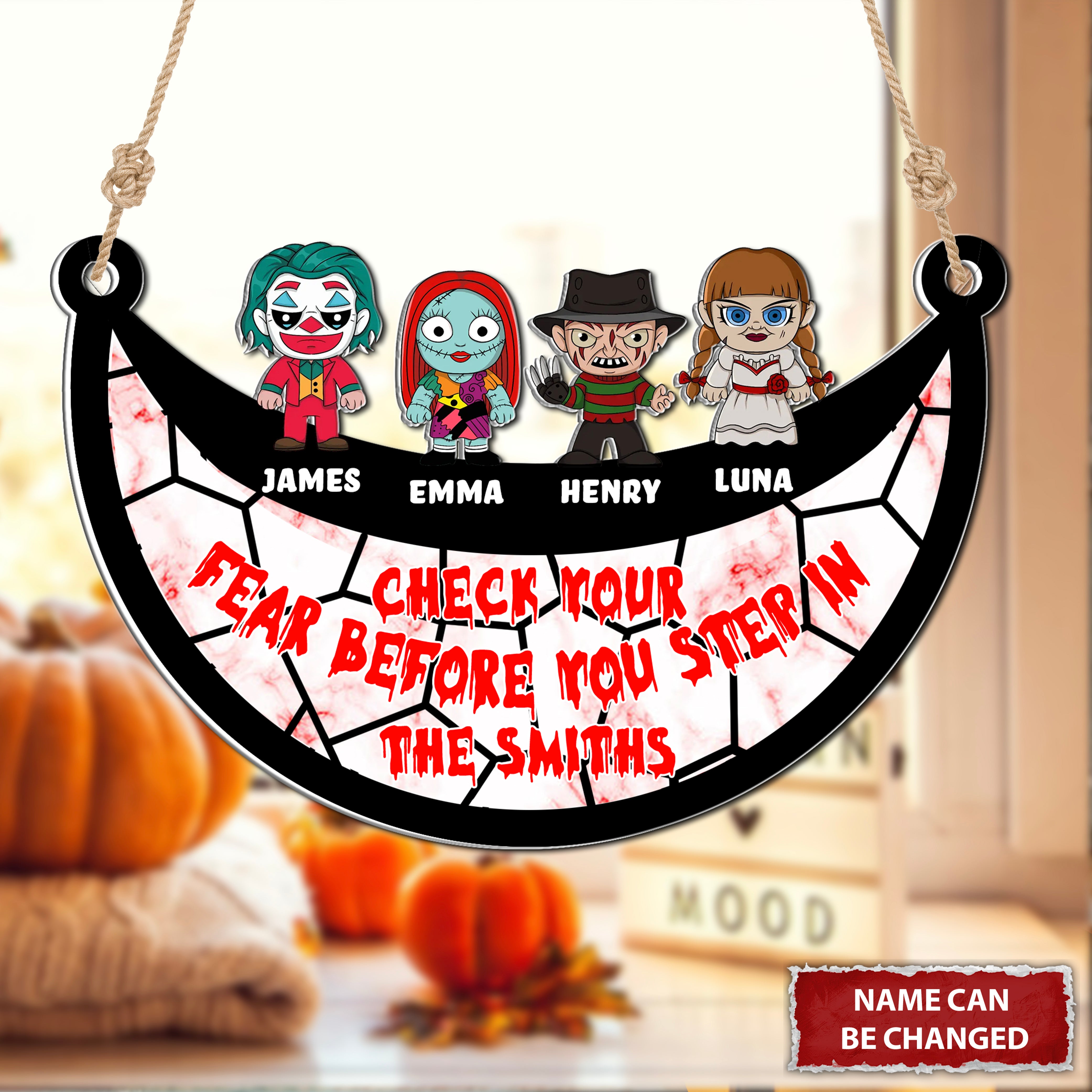 Check Your Fear Before You Step In Personalized Halloween Window Suncatcher, Horror Movie Sign, Halloween Gift