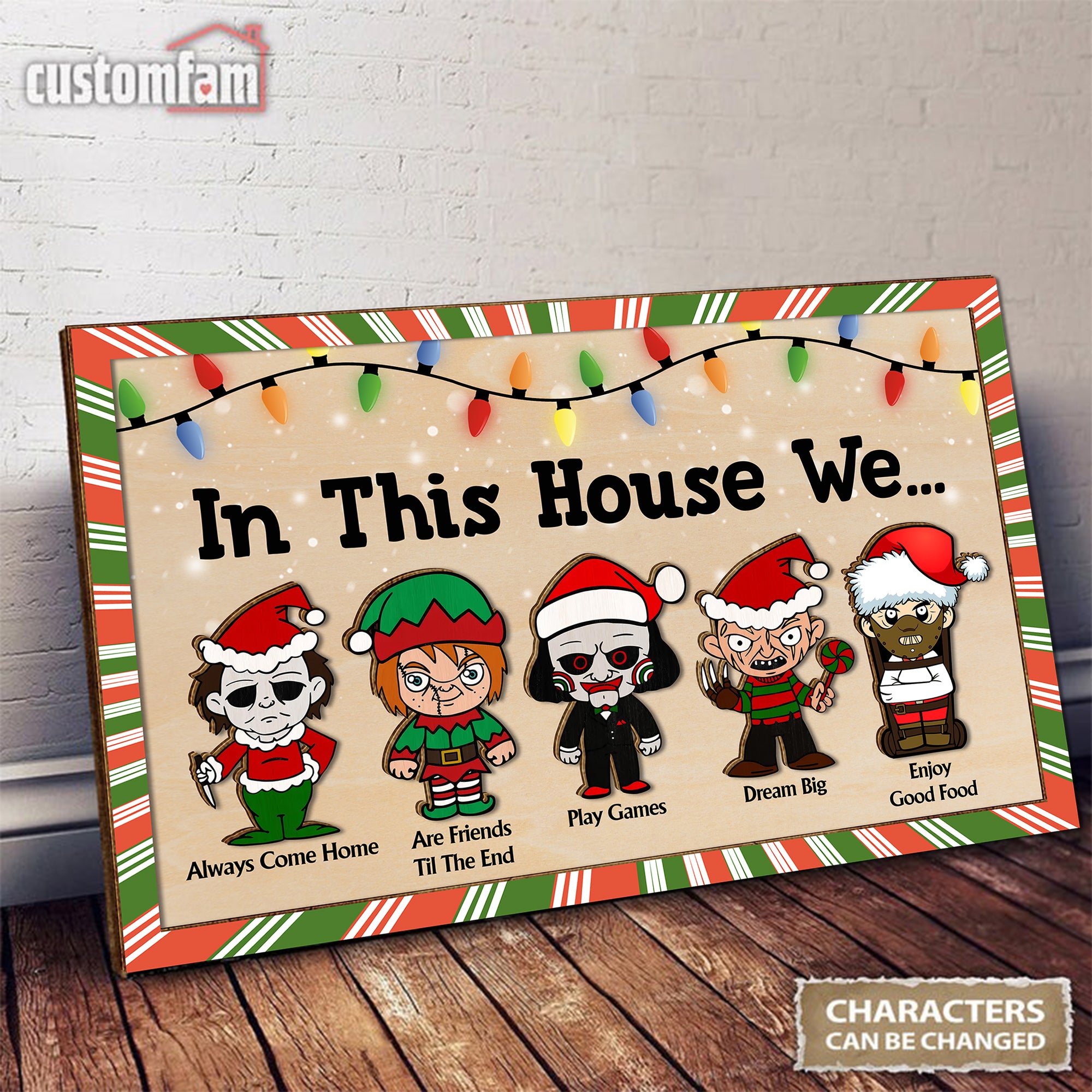 In This House We Christmas Wood Sign, Horror Movie Characters, Christmas Home Decor