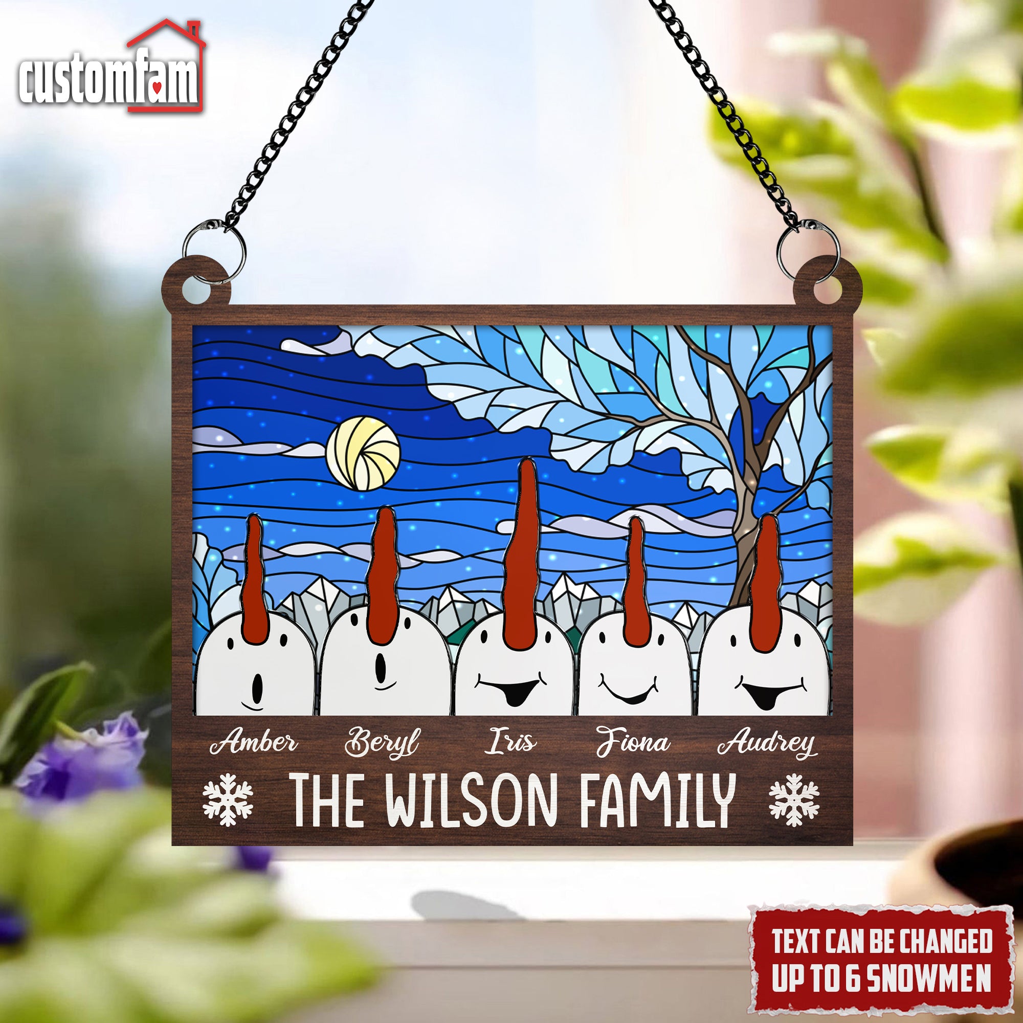 Custom Family Christmas Snowman Window Suncatcher, Christmas Decor