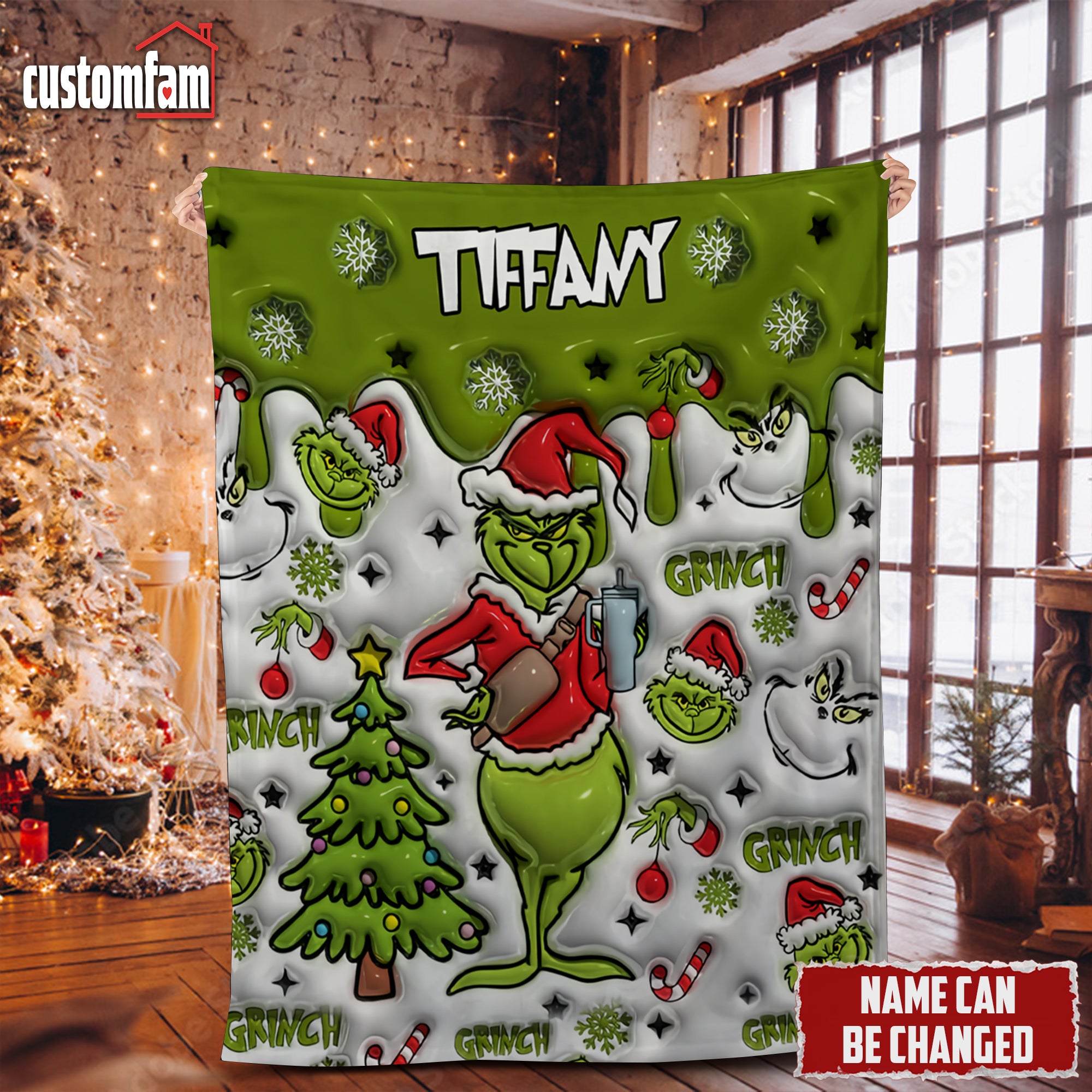 Personalized 3D Grinch Christmas Fleece Blanket, Christmas Gifts