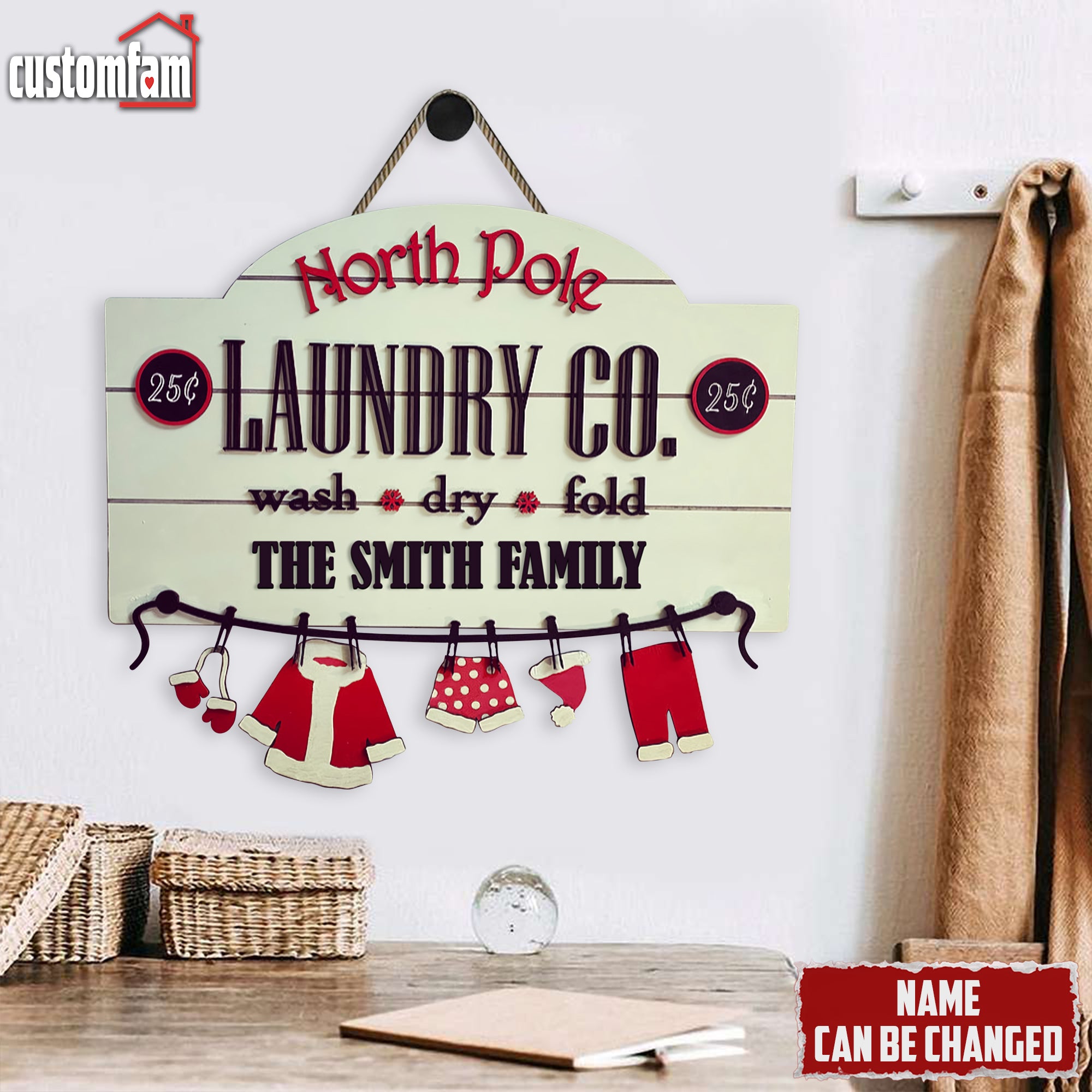 North Pole Laundry Co Personalized Christmas Wooden Sign, Laundry Room Decor