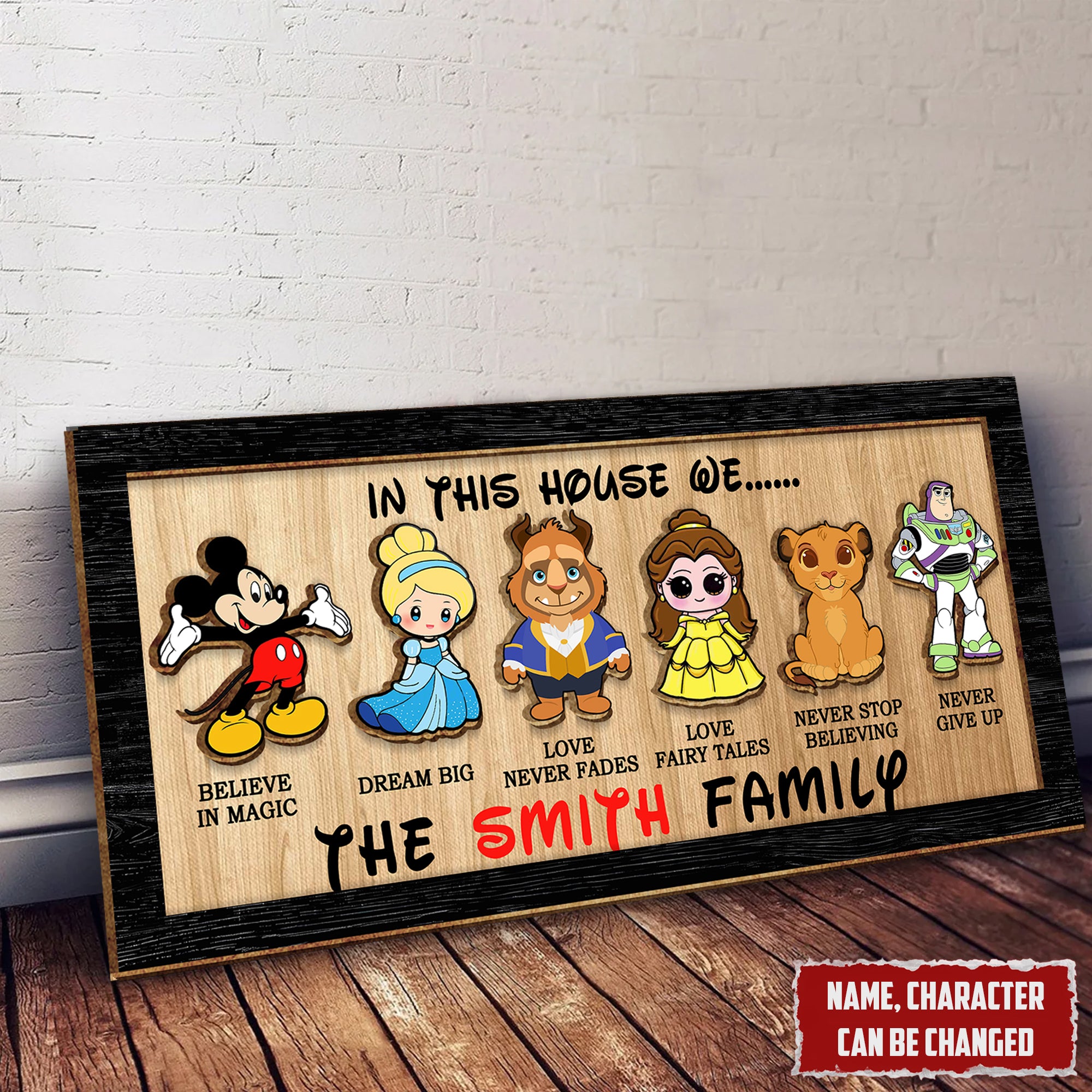 In This House We Custom Family 2 Layered Frame Wooden Sign, Family Gift