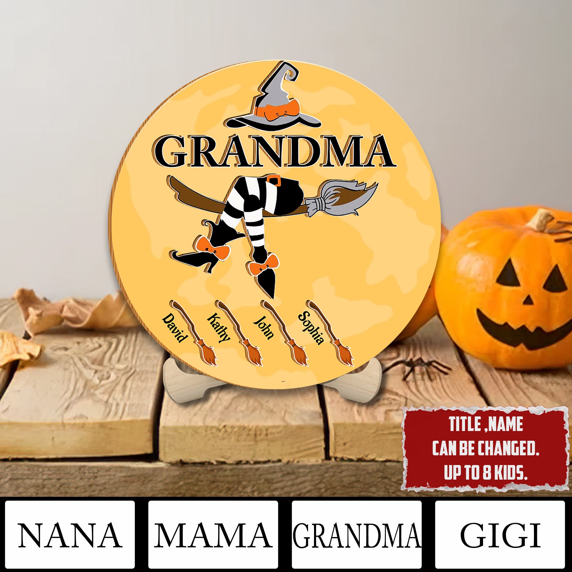 Witch Broom 2 Layered Wooden Halloween Signs, Personalized Gifts For Grandma