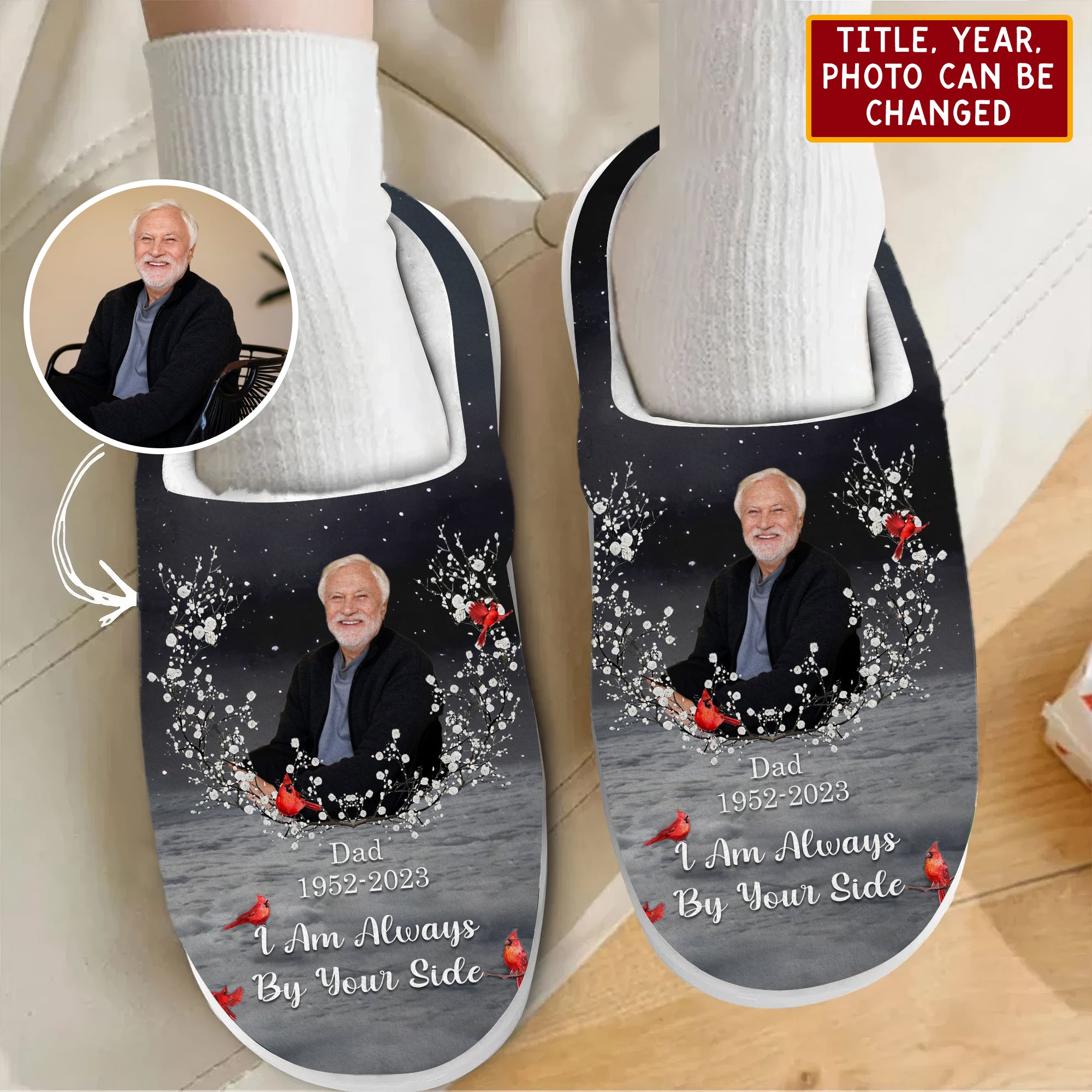 I Am Always By Your Side Personalized Photo Fluffy Slippers, Memorial Gift