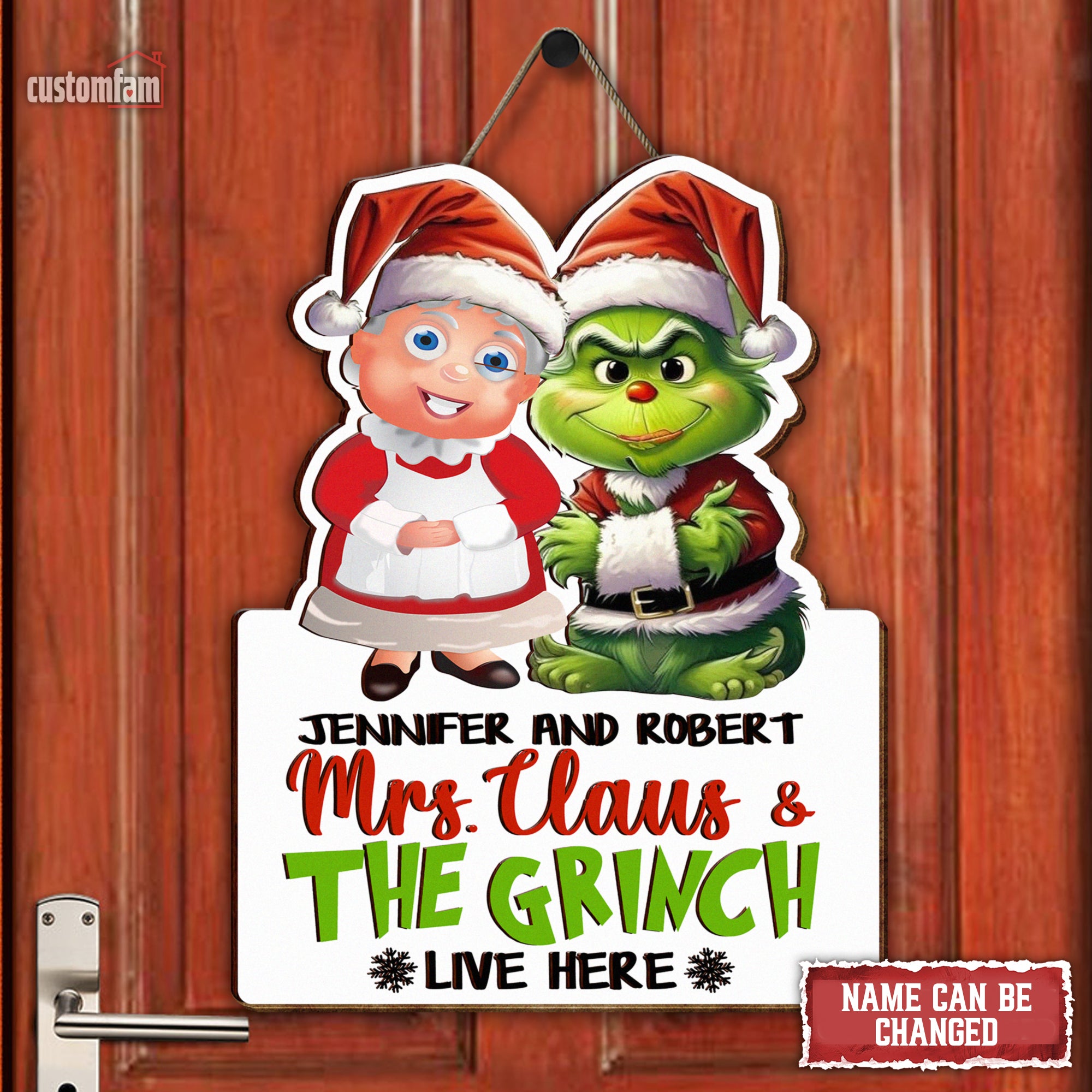 Mrs. Claus & The Grinch Live Here Personalized 2 Layered Wooden Christmas Signs, Christmas Decor