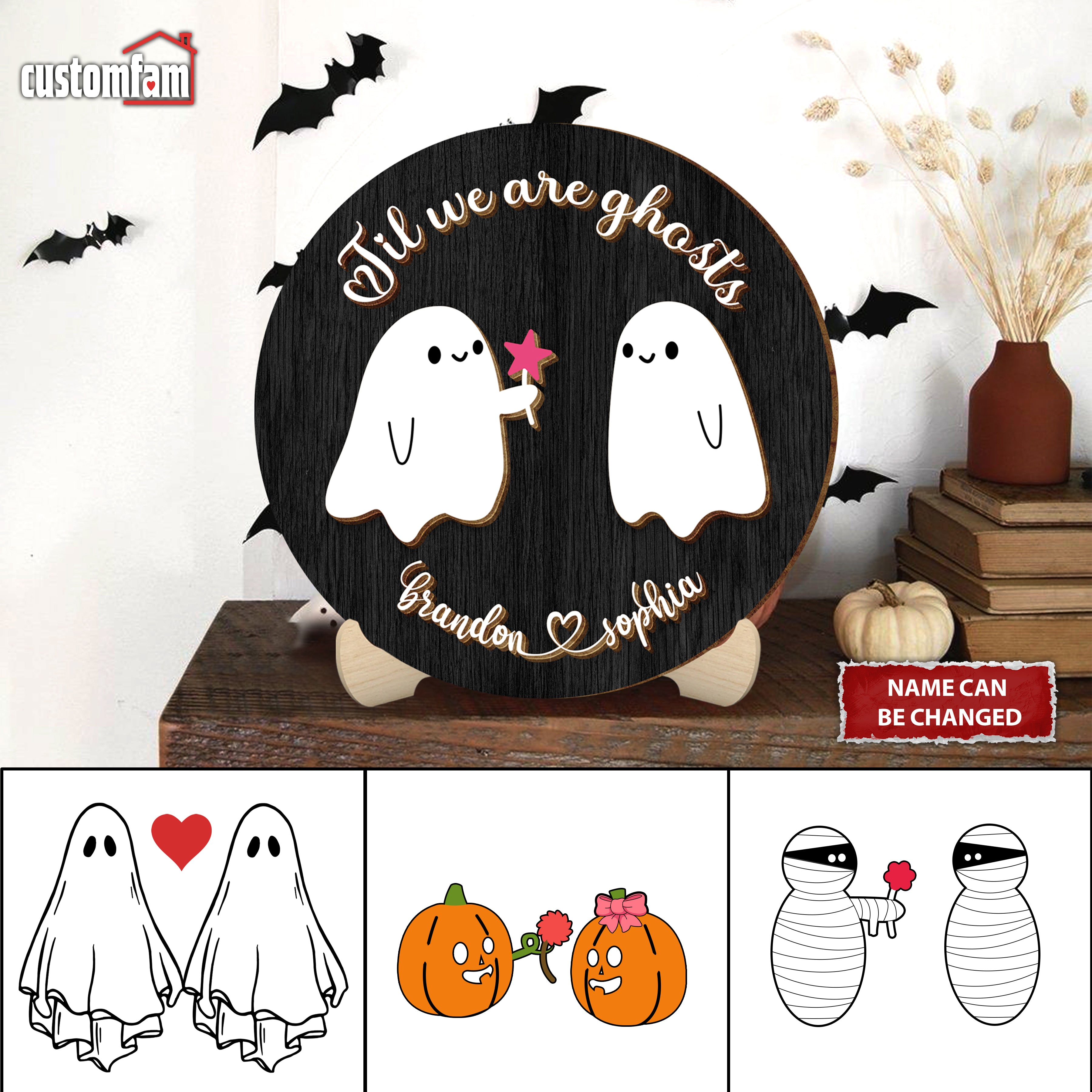 Til We Are Ghosts Personalized 2 Layered Wooden Christmas Signs, Gift For Couple