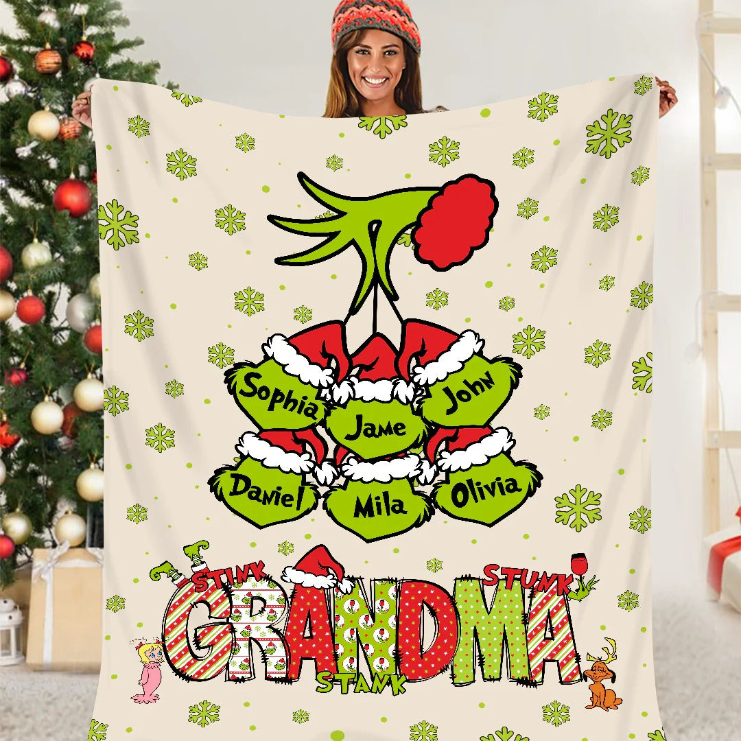 Stink Stank Stunk Grandma Grinch Personalized Christmas Blanket, Christmas Gifts