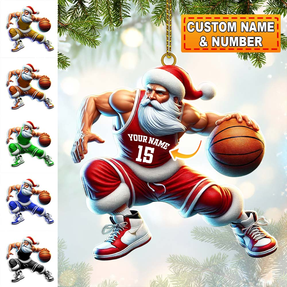 Basketball Santa Ornament, Personalized Basketball Santa Ornament, Gift For Basketball Fans