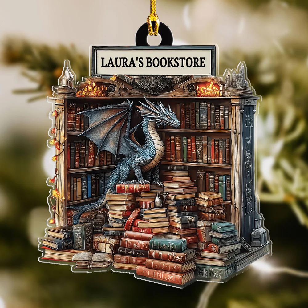 Dragon King Bookstore Ornament,  Personalized Dragon Ornament, Unique Christmas Gift For Dragon Lovers