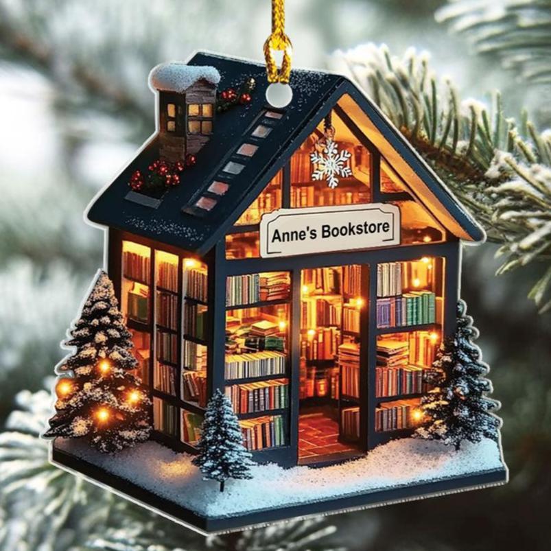 Christmas Bookstore, Personalized Bookstore Ornament, Christmas Gift For Book Lovers, Christmas Decor