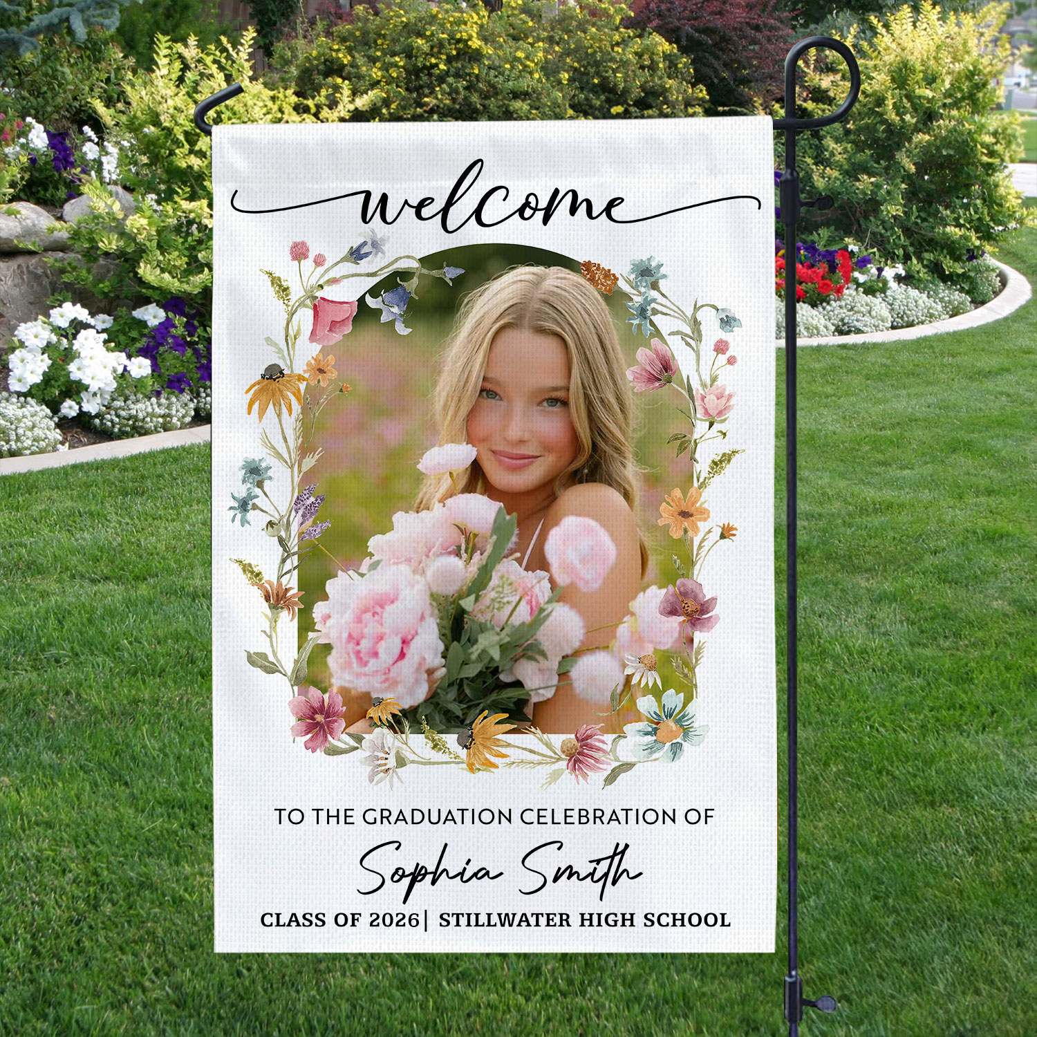 Custom Photo Graduation Flags - Personalized Graduation Garden Flag - Graduation Class Of 2026 Flowers