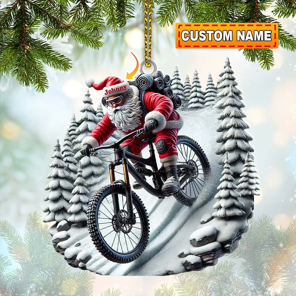 Biker Santa, Custom Santa Riding Bike Ornament, Christmas Decor For Bike Lovers