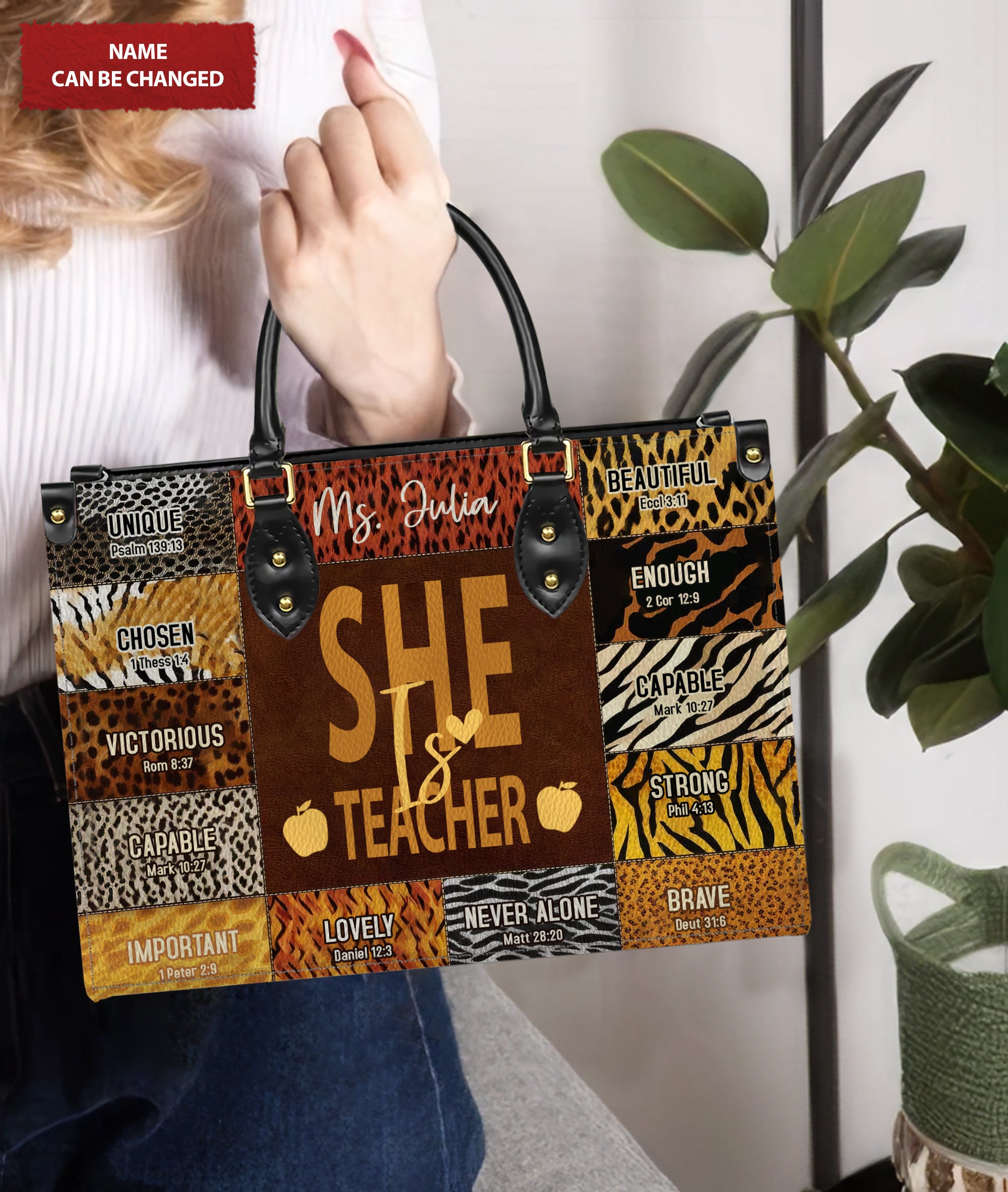 She Is Teacher Personalized Teacher Leather Bag, Teacher Appreciation Gifts