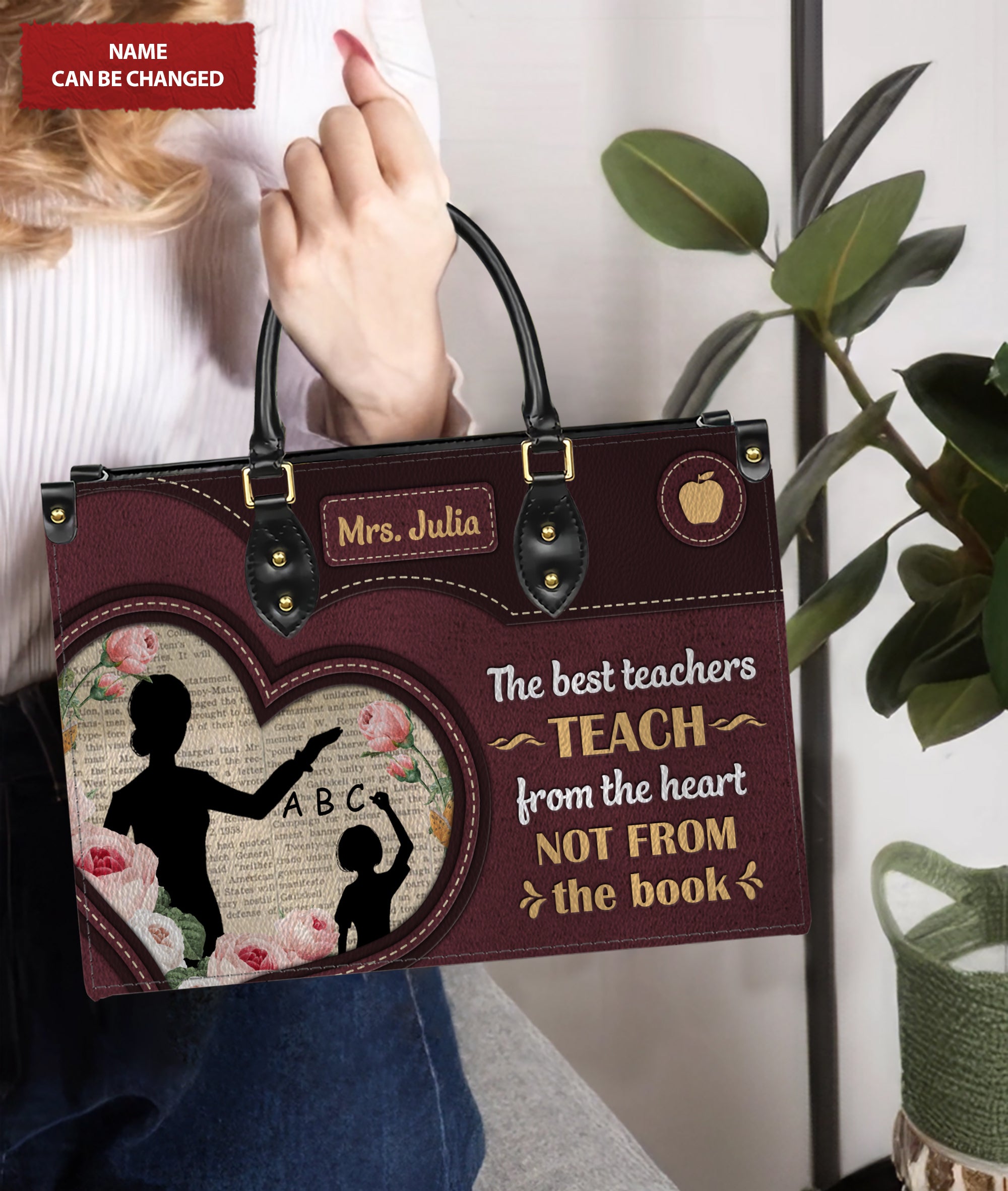 The Best Teachers Teach From The Heart Personalized Leather Handbag, Back To School Gift