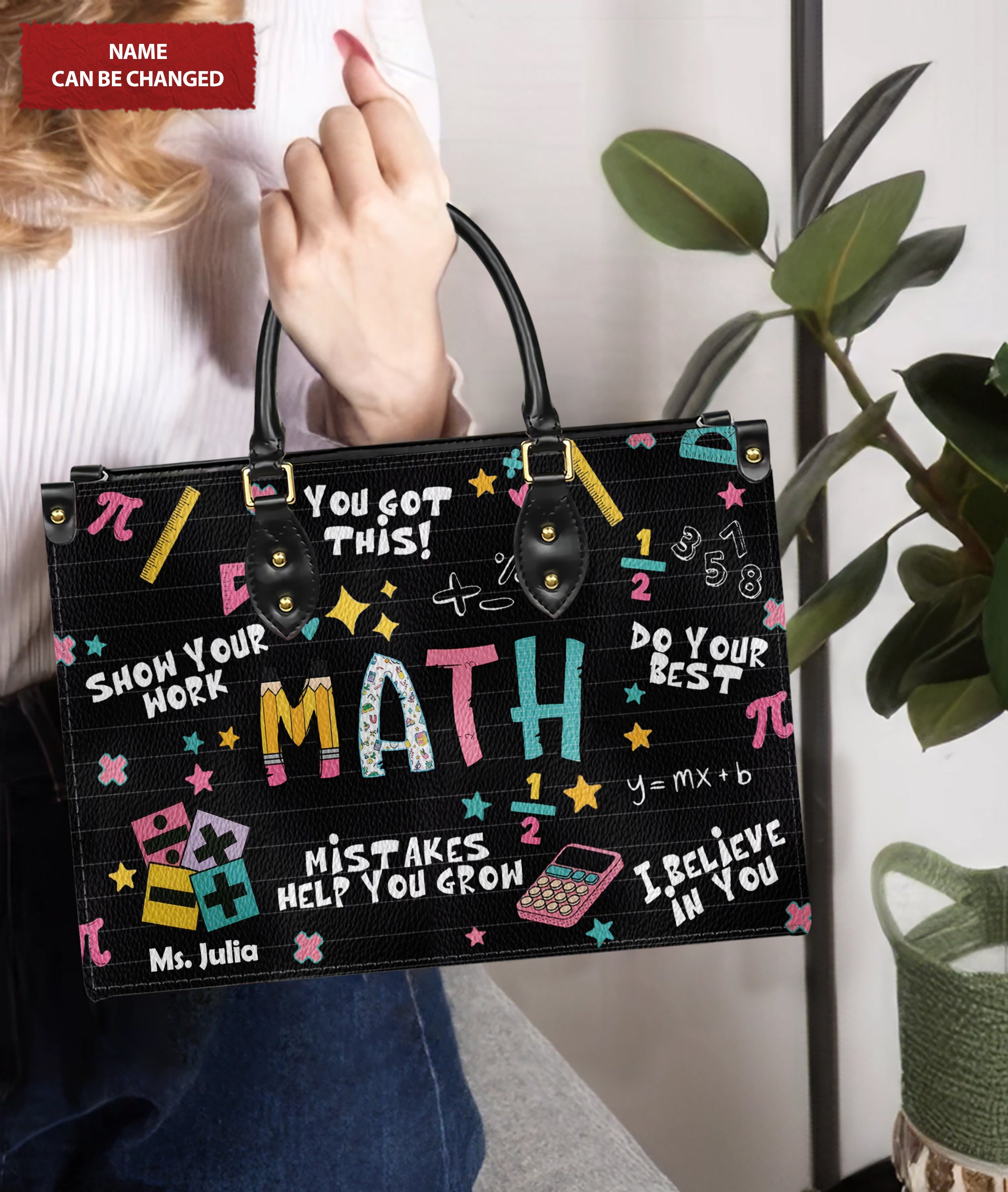 Custom Math Teacher Leather Handbag, Teacher Appreciation Gifts