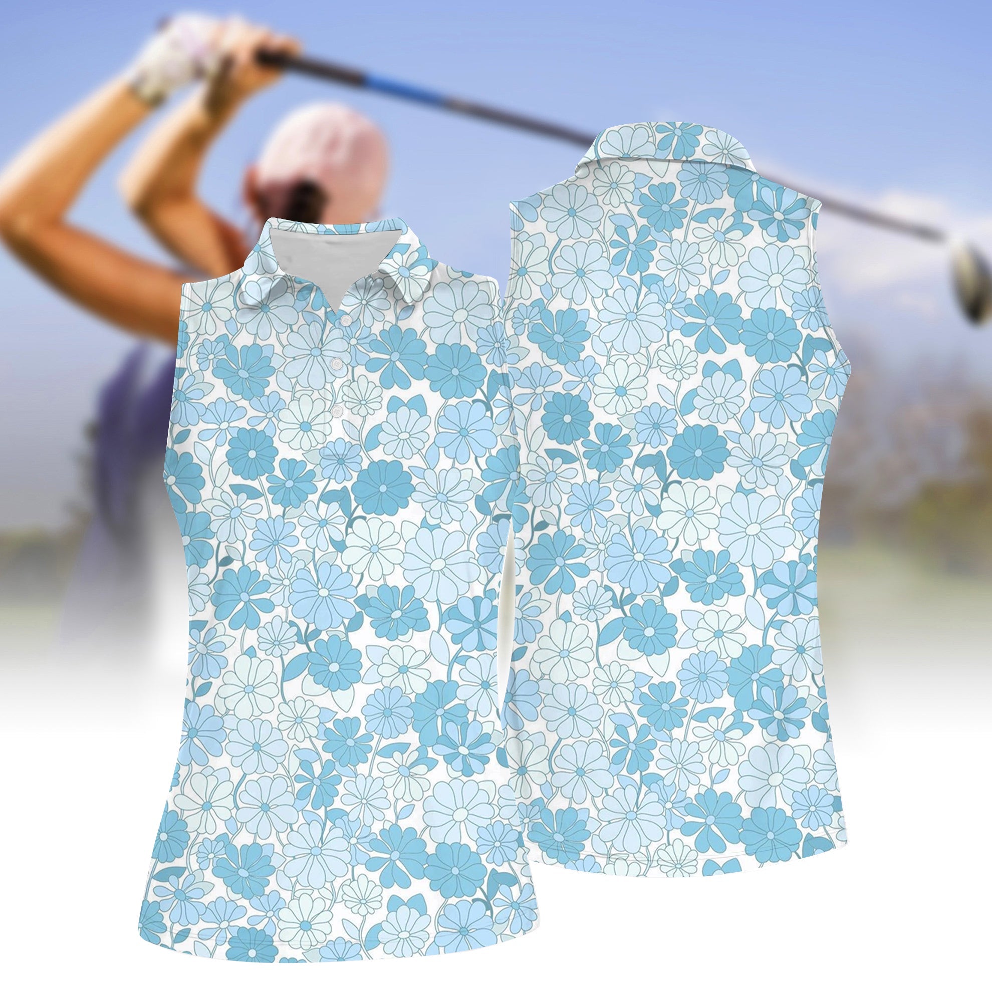 Flower Print Womens Golf Polo Shirt, Womens Golf Gifts